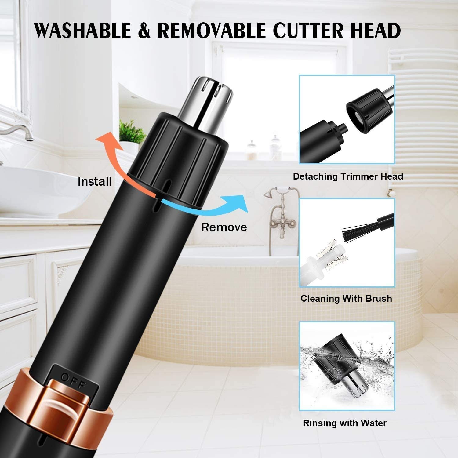 Painless Battery-Powered Nose & Ear Hair Trimmer for Men - Rechargeable & Waterproof Grooming Tool | Perfect for Travel, Home, Gym & Personal Care Routine