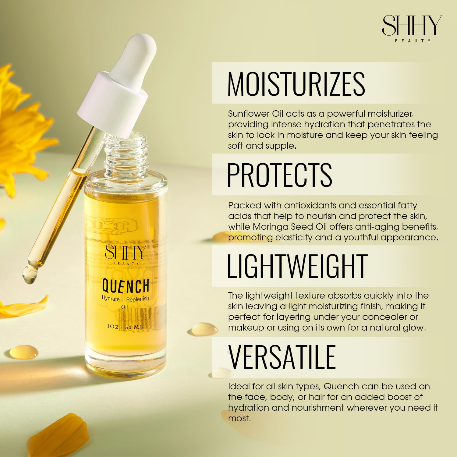 QUENCH Hydrating Face Oil - Plant-Based Skincare for Dry Skin, Replenishing & Nourishing Facial Oil for Glowing Complexion - Daily Moisturizer for Women & Men - Perfect for Night Routine & Travel Skincare
