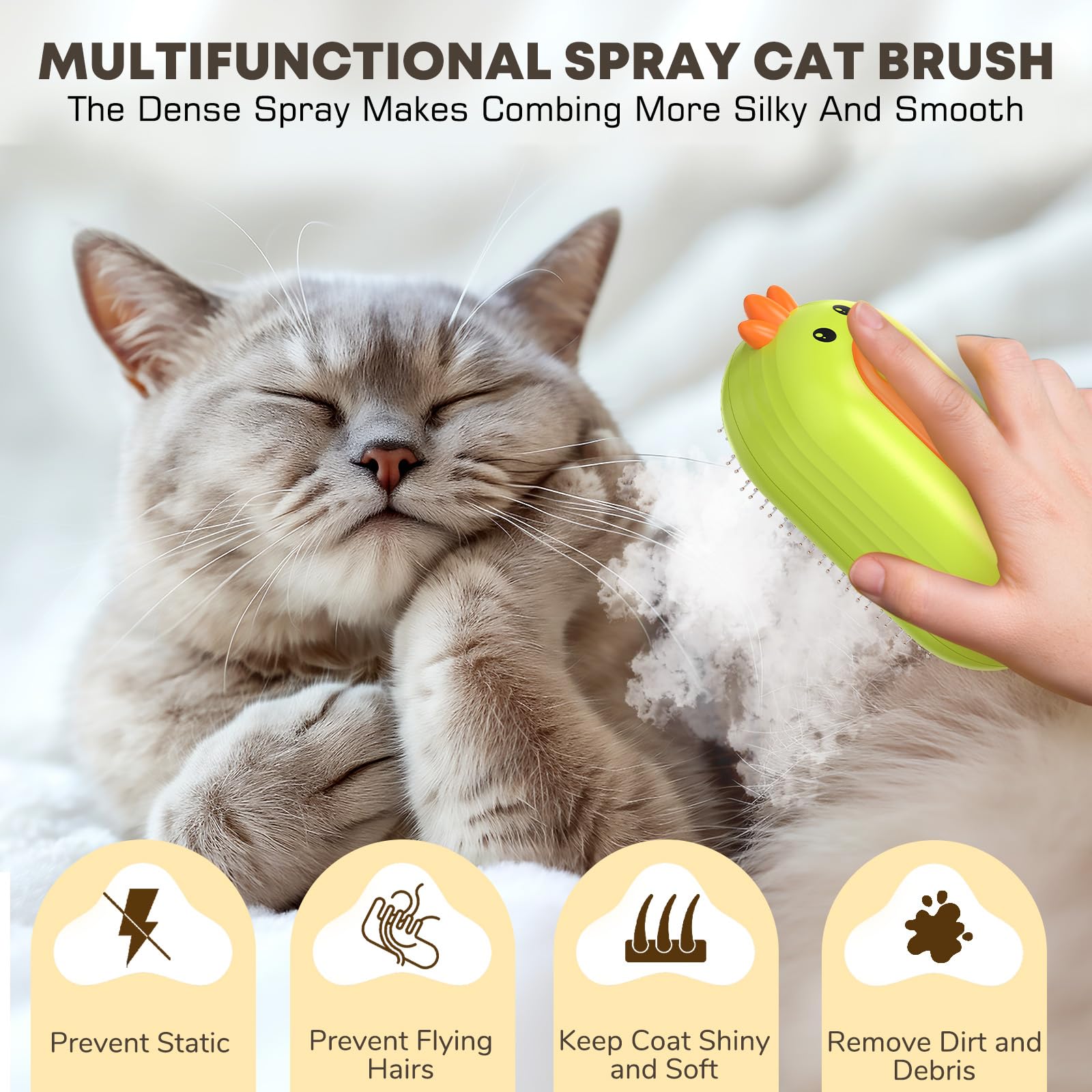 Rechargeable Cat Steam Brush for Shedding - 3-in-1 Self Cleaning Deshedding Tool with Steam for Long & Short Haired Cats & Dogs | Gentle Grooming Brush with Release Button | Perfect for Home Pet Care & Reducing Hairballs