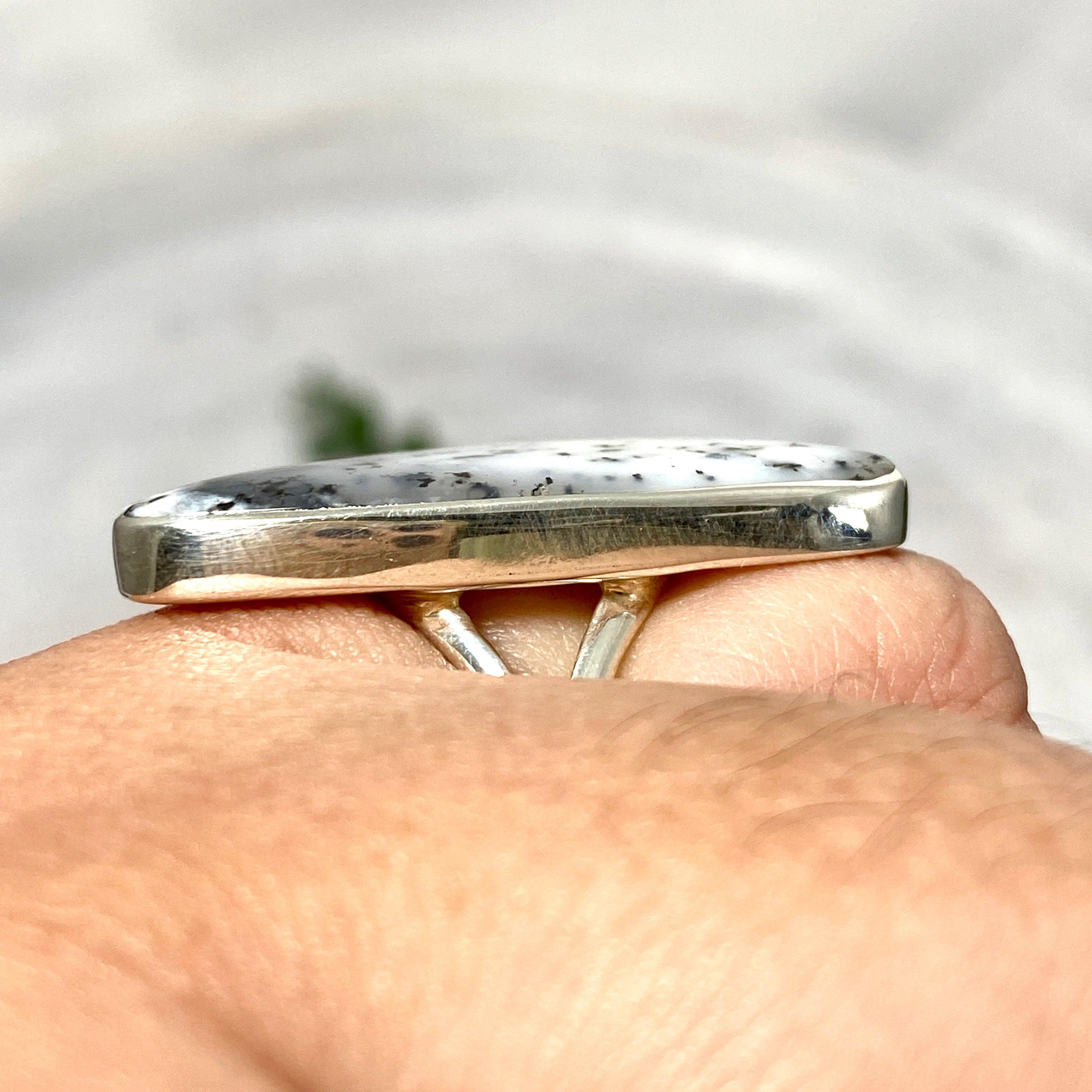 Dendritic Opal Freeform Ring Size 11 - Unique Handmade Silver Jewelry for Women, Perfect for Boho Style & Special Occasions