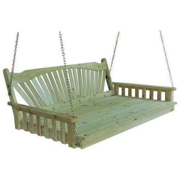 A&L Furniture Yellow Pine Fanback Swing Bed - Outdoor Porch Swing with Comfortable Cushion - Perfect for Backyard, Patio, and Garden Relaxation