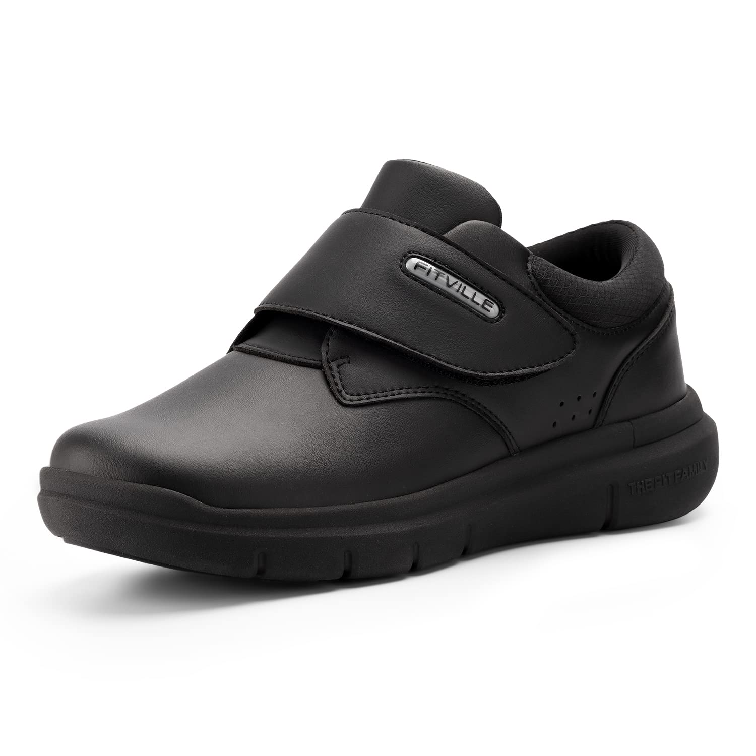 FitVille Men's Extra Wide Diabetic Shoes - Slip-On Walking Shoes for Edema & Swollen Feet - Hook & Loop Leather Oxford Shoes for Recovery & Comfort - Ideal for Daily Walking, Work & Medical Needs