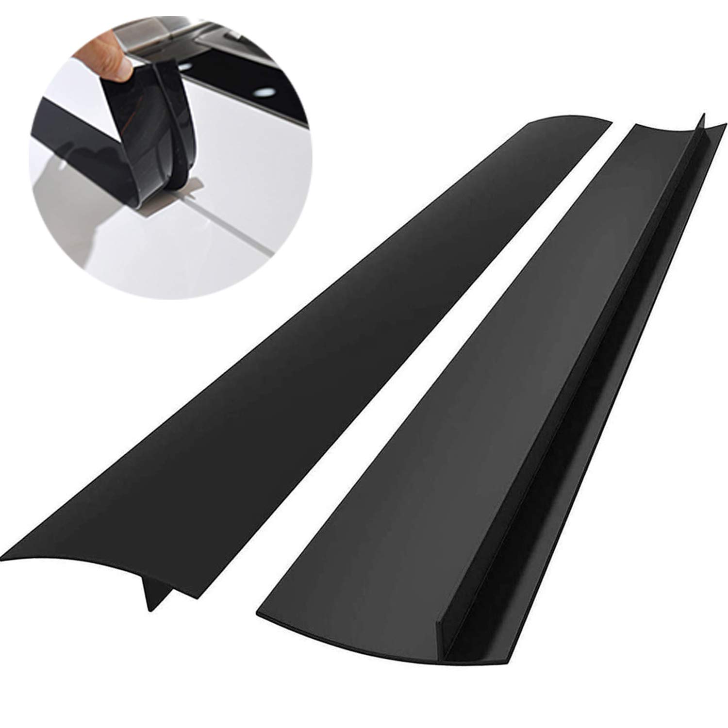 Heat Resistant Silicone Stove Gap Covers (2 Pack) - 25 Inch Black Oven Gap Filler for Stovetop & Countertop Protection | Easy Clean Kitchen Safety Accessory for Gas & Electric Ranges