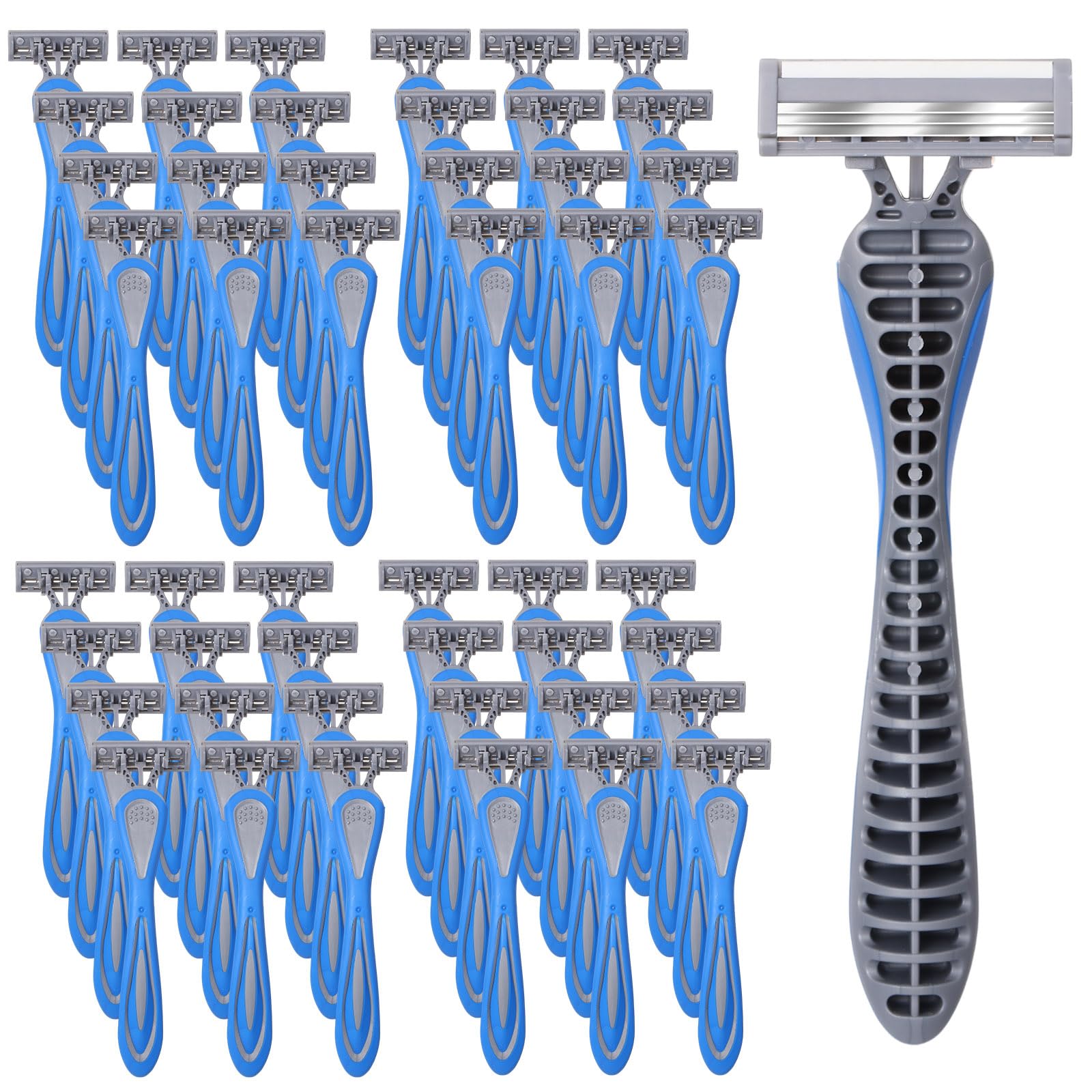 60 Pcs Disposable Razors for Men - 3 Blade Bulk Razors for Sensitive Skin, Long Lasting Sharp Blades - Perfect for Travel, Hotel & Spa Use - Smooth Shaving for Face & Body