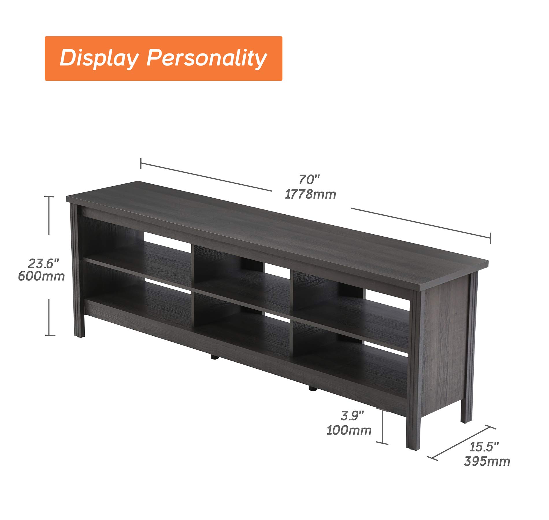WAMPAT 70 Inch TV Stand for 75 Inch TVs - Modern Entertainment Center with 6 Storage Shelves, Classic TV Console Cabinet for Living Room & Bedroom - Black | Perfect for Home Theater Setup & Media Organization