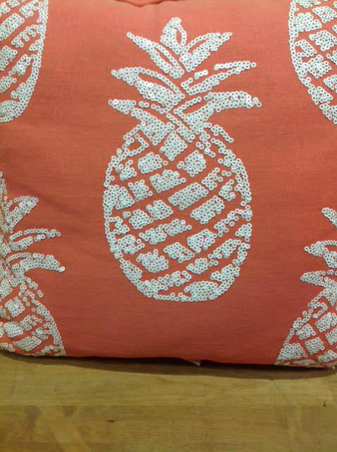 16 Inch Coral Sequin Pineapple Decorative Throw Pillow - Perfect for Home Decor, Bedroom, Living Room & Sofa