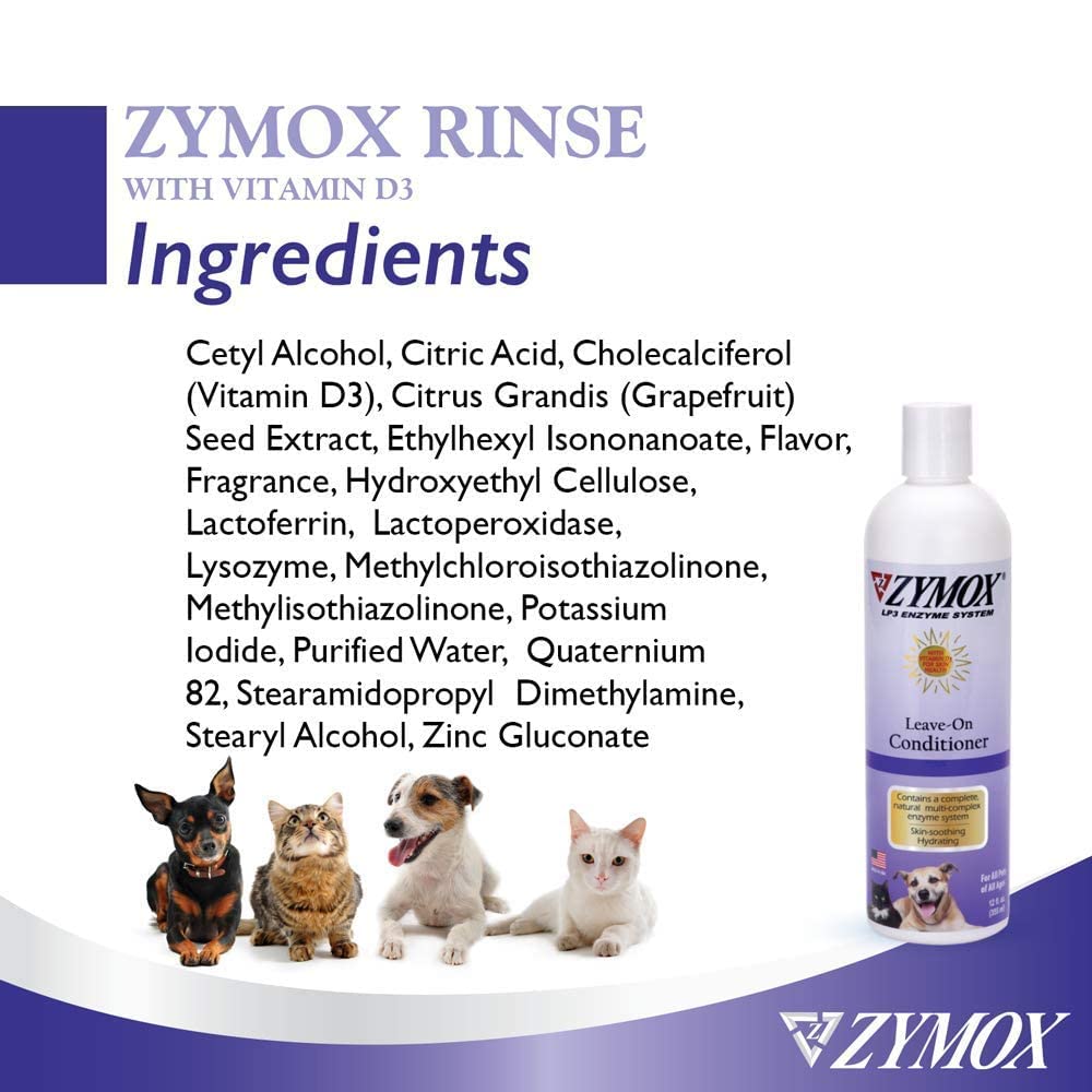 PET KING BRANDS ZYMOX Leave-in Conditioner with Vitamin D3 for Cats & Dogs - 12oz | Soothing Skin & Coat Treatment for Dry, Itchy Pets | Perfect for Grooming & Allergy Relief