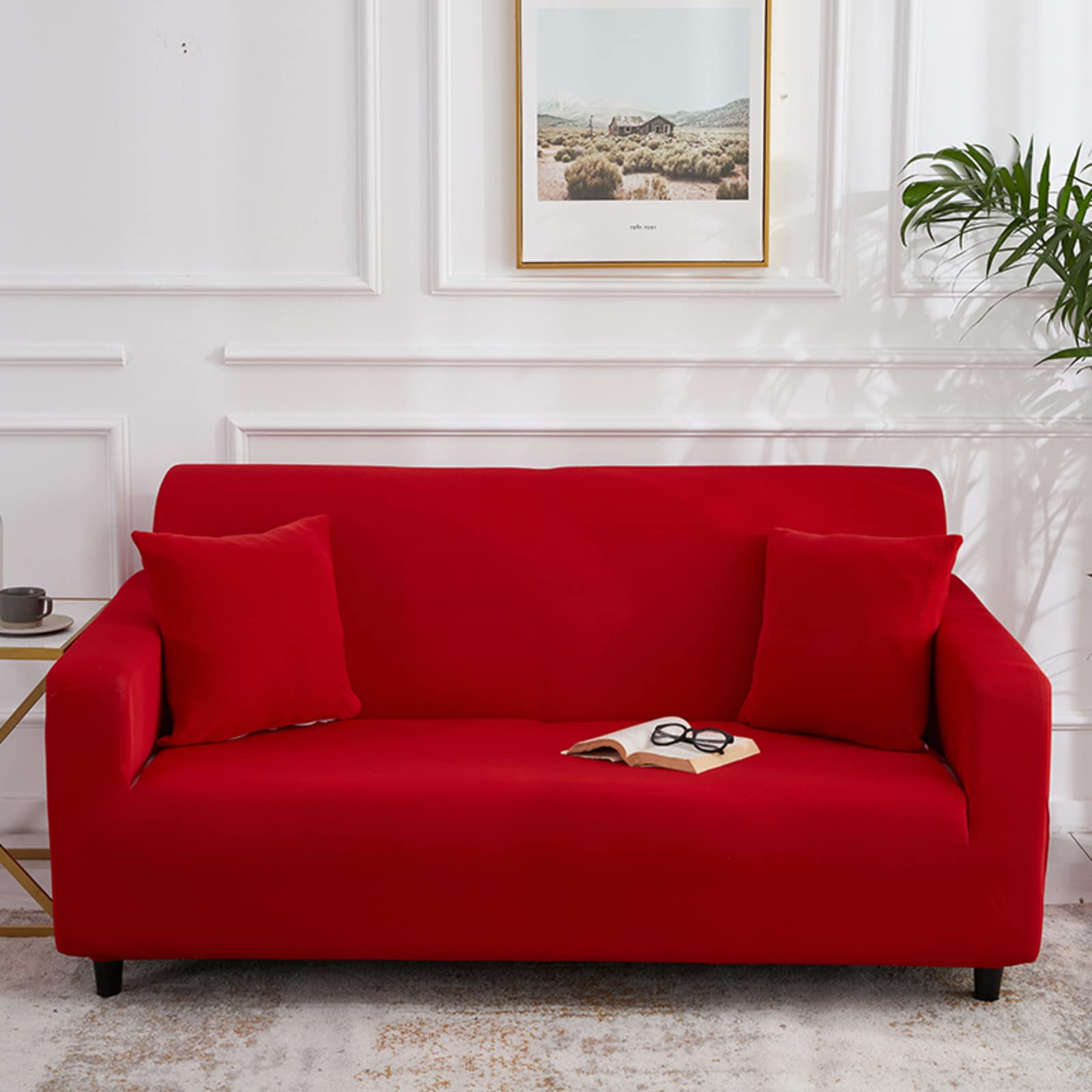 Anti-Slip Solid Color Sofa Cover with Elastic Bottom - Stretchable Furniture Protector for Sectional Couch (5 Seater XXL) - Perfect for Living Room, Family Room & Home Decor