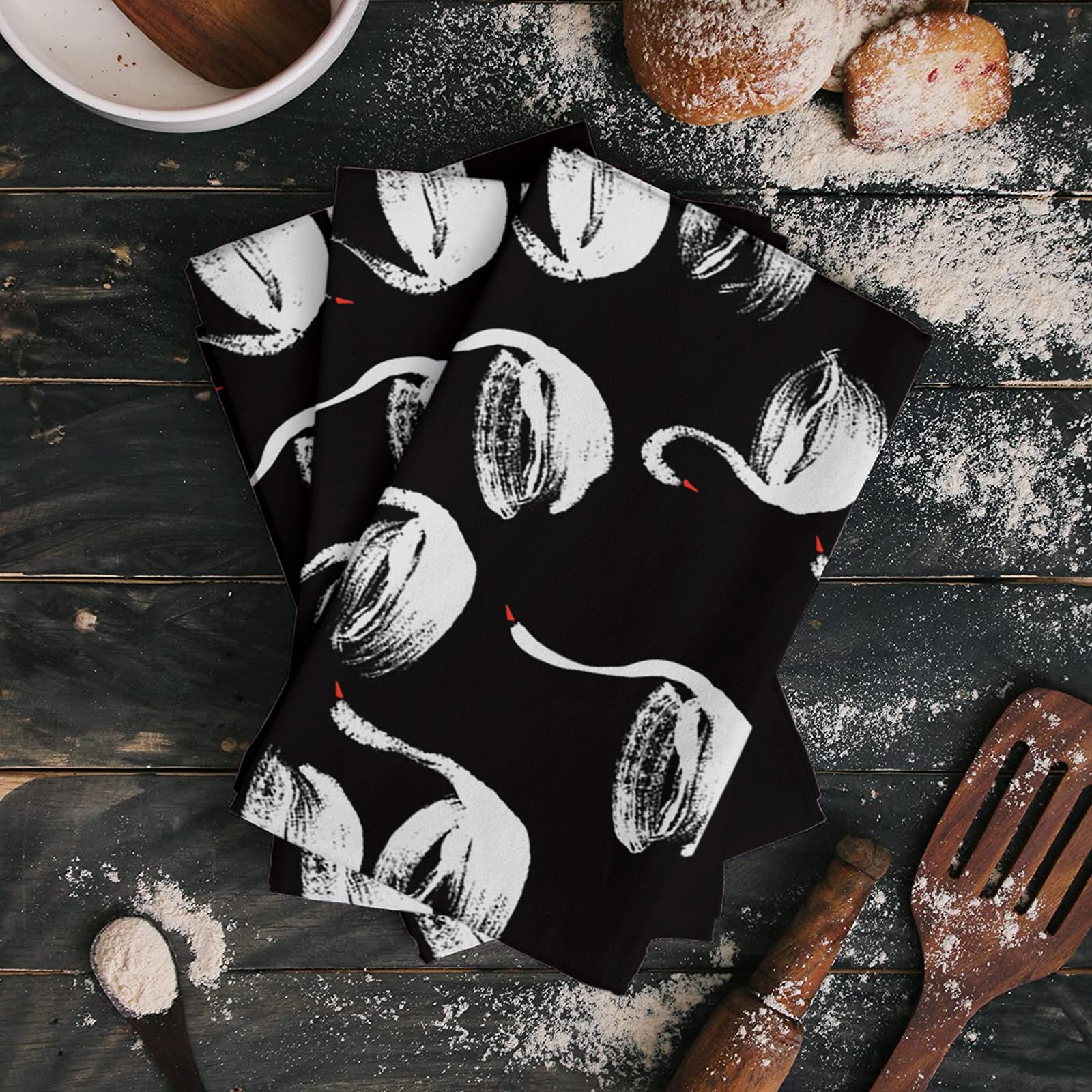 Premium Absorbent Microfiber Kitchen Towels Set of 3 - Elegant Swan Design, Ultra Soft Reusable Dish Cloths for Kitchen & Bathroom, Hand-Painted Nonstick Oil Washable Fast Drying Tea Towels - Perfect for Dish Drying, Counter Cleaning, and Decorative Bar Towels