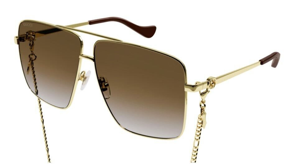 Gucci GG 1087S 002 Gradient Gold/Brown Oversized Metal Caravan Women's Sunglasses - UV Protection Fashion Shades for Beach, Driving & Outdoor Activities