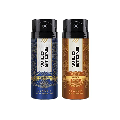 Wild Stone Classic Cologne & Musk Deodorant for Men - Long Lasting 48H Body Spray, Pack of 2 (7.6oz Each) - Fresh Scent for Gym, Office & Daily Use
