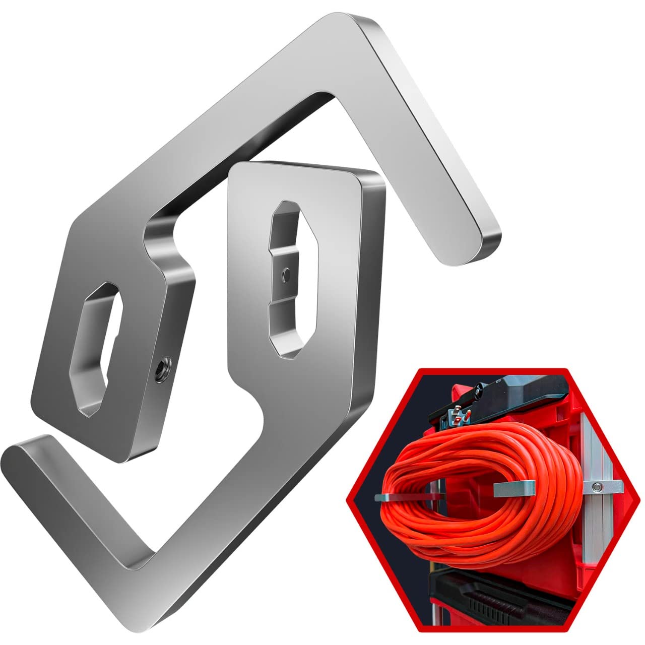**Milwaukee Packout Extension Cord Holder – Alpha Rail System Compatible Organizer with 2 Mounts, 2 Bolts & 2 Washers (Silver) – Perfect for Toolbox & Workshop Cable Management**