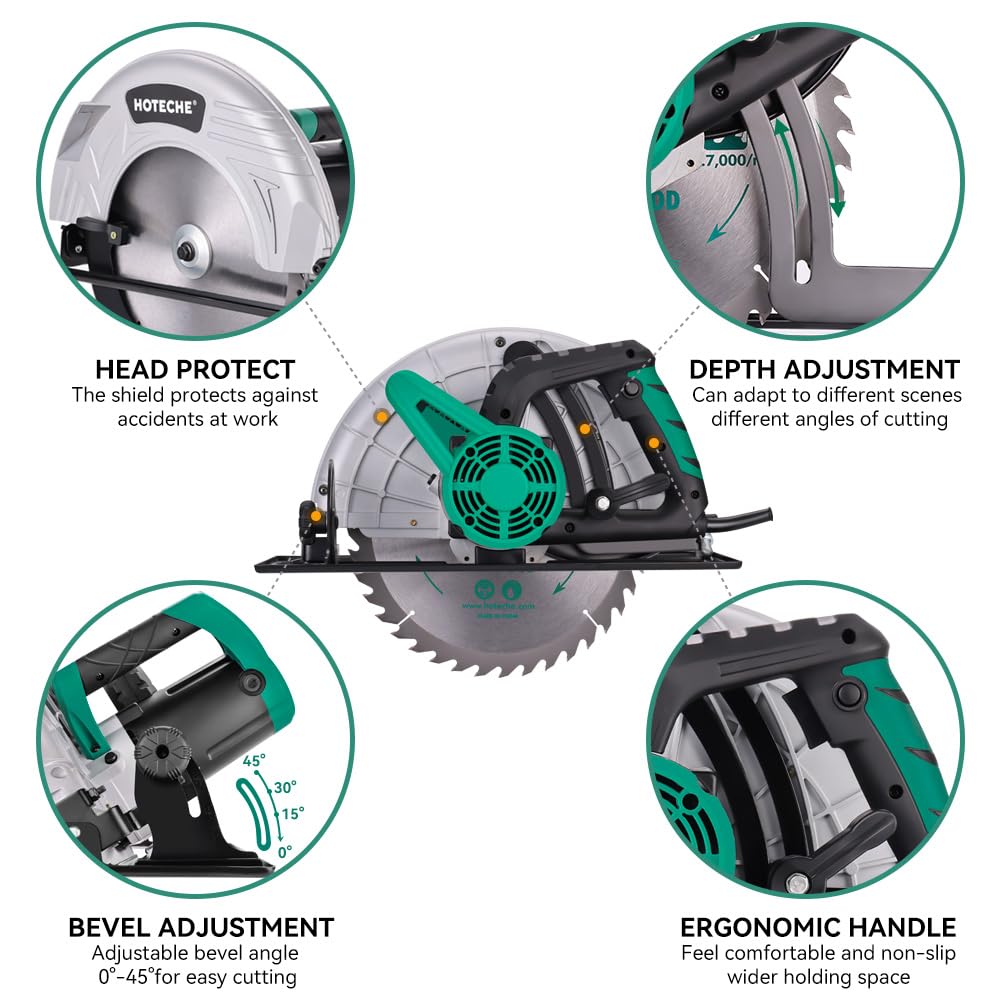 Hoteche 12-Inch 4-HP Compact Portable Circular Table Saw with Blade - Perfect for Woodworking, DIY Projects & Home Renovations