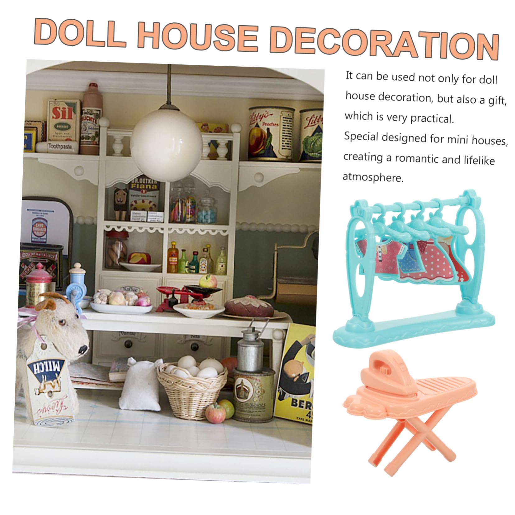 DOITOOL Mini Ironing Station with Clothes Rack - Realistic Dollhouse Accessories for 1:12 Scale Dolls - Perfect for DIY Dollhouse Decor & Miniature Scene Setup