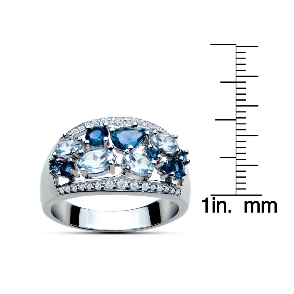 2.5ct London Blue Topaz & White Topaz Sterling Silver Band Ring for Women | Elegant Tonal Gemstone Jewelry | Perfect for Weddings, Anniversaries & Special Occasions