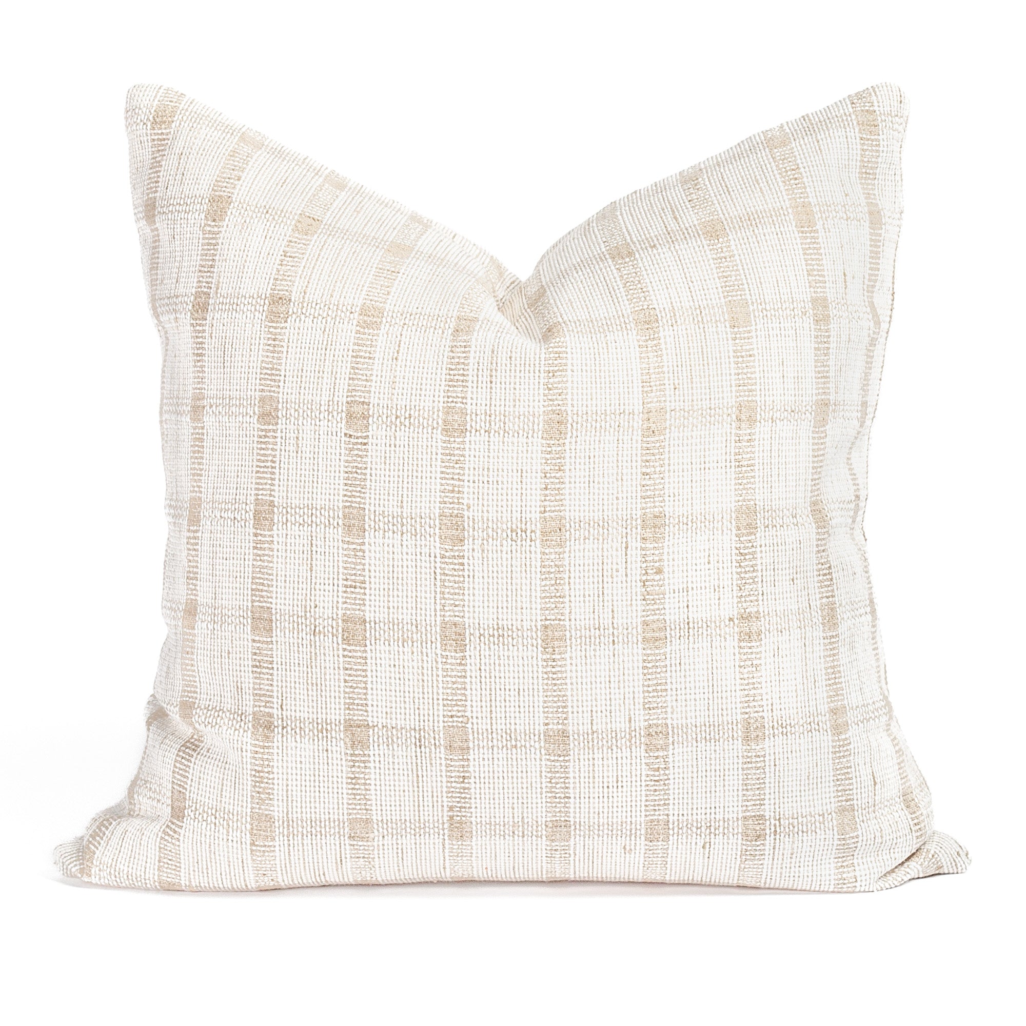 Harriet Check 20x20 Decorative Throw Pillow Cover - Natural Linen Square Cushion for Sofa, Bed & Home Decor