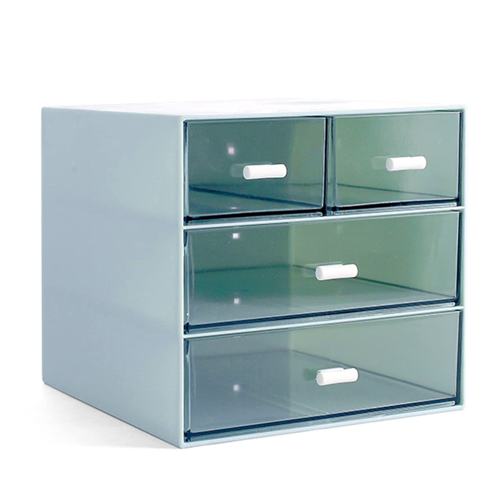 4-Drawer Makeup Organizer & Desk Organizer - Cosmetic Storage Box for Vanity, Bathroom Counter or Dresser - Blue (QBH-4CT-2) - Perfect for Organizing Cosmetics, Jewelry & Small Bathroom Essentials