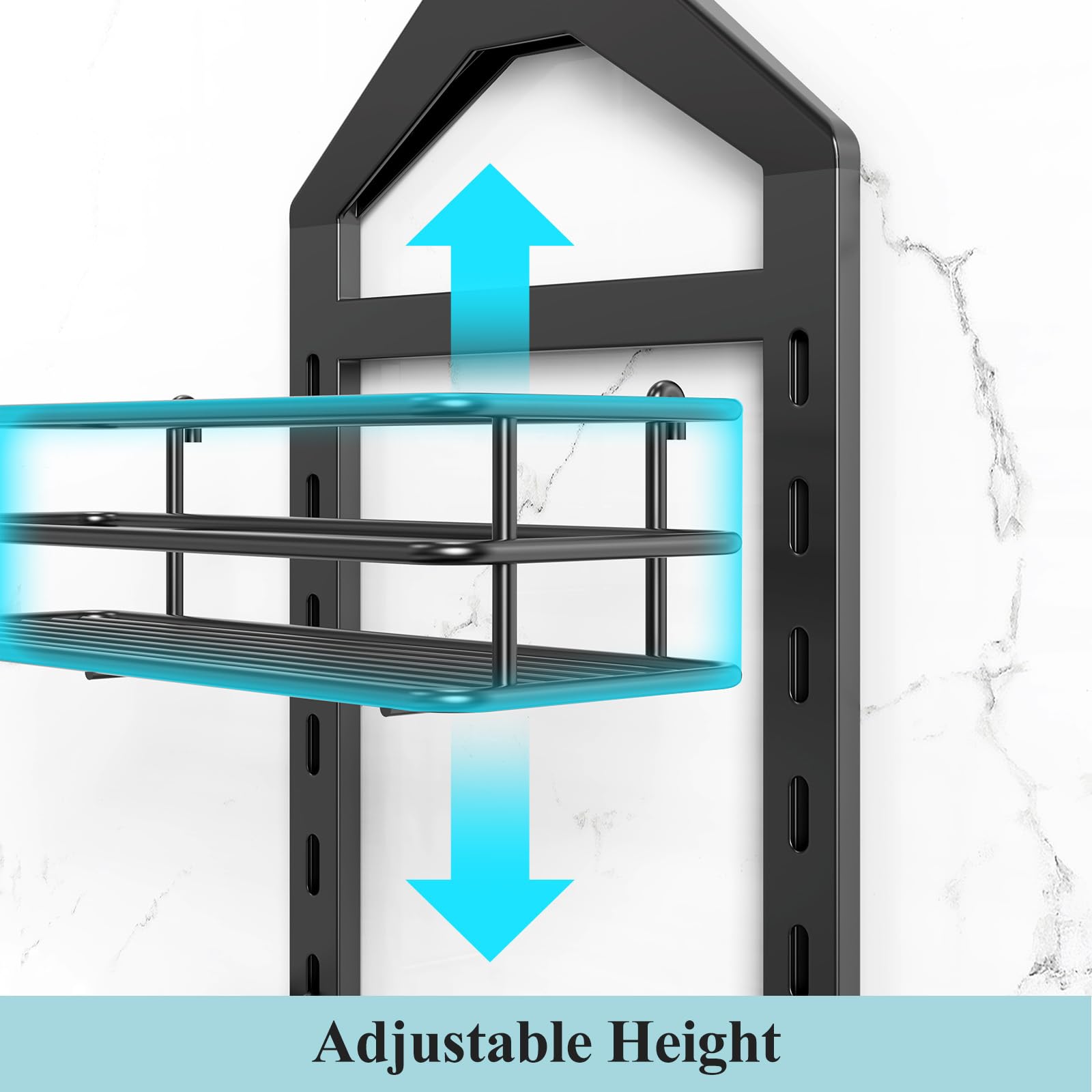 **Nieifi 4-Tier Adjustable Hanging Shower Caddy - Over Shower Head Organizer with Anti-Swing Hooks - Bathroom Storage Shelf for Shampoo, Soap & Toiletries (Black) - Perfect for Small Bathrooms & Apartment Showers**