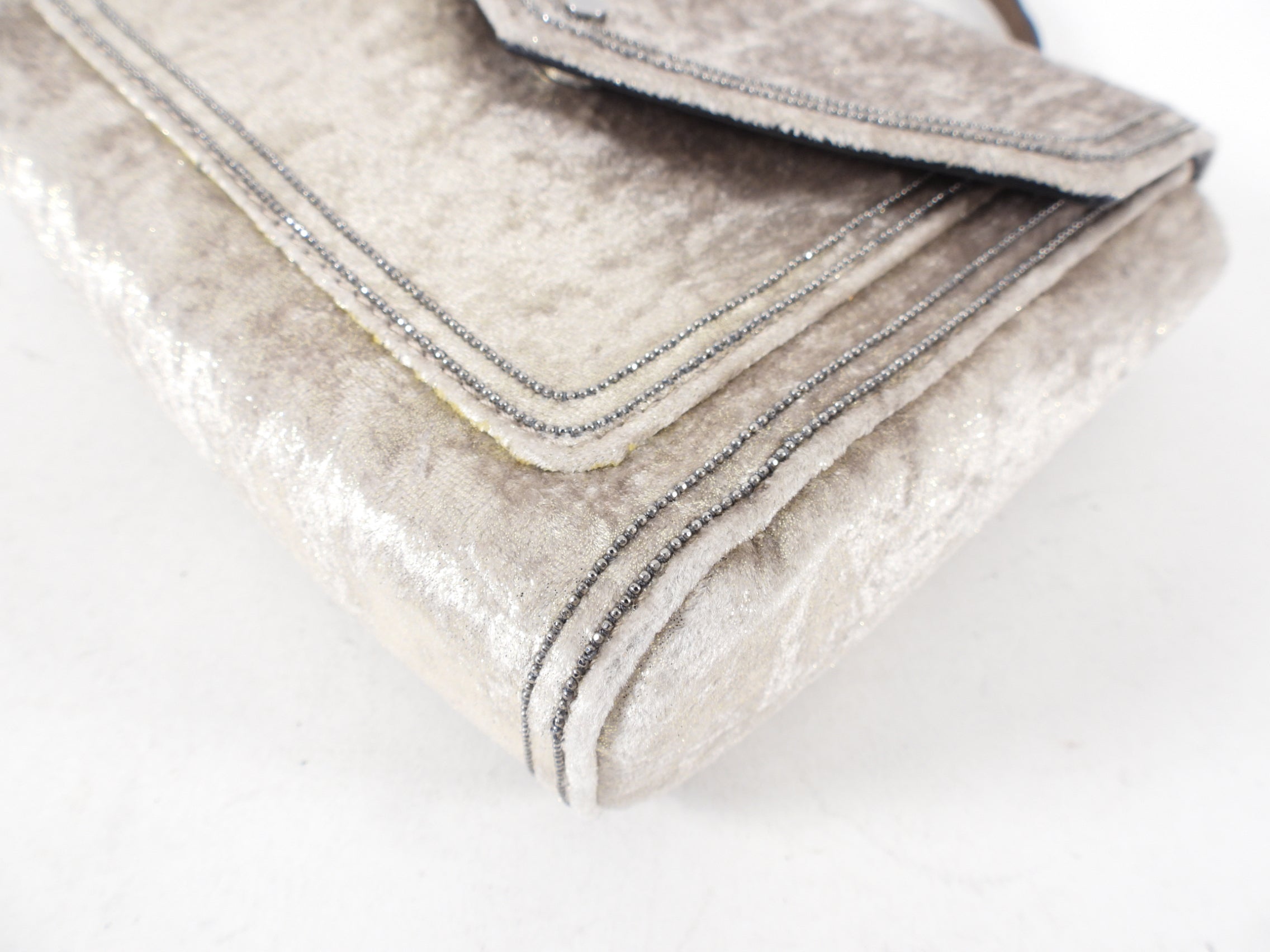 Brunello Cucinelli Ivory Velvet Crossbody Bag for Women - Luxury Small Shoulder Purse with Monili Detailing, Perfect for Evening Events & Daily Use