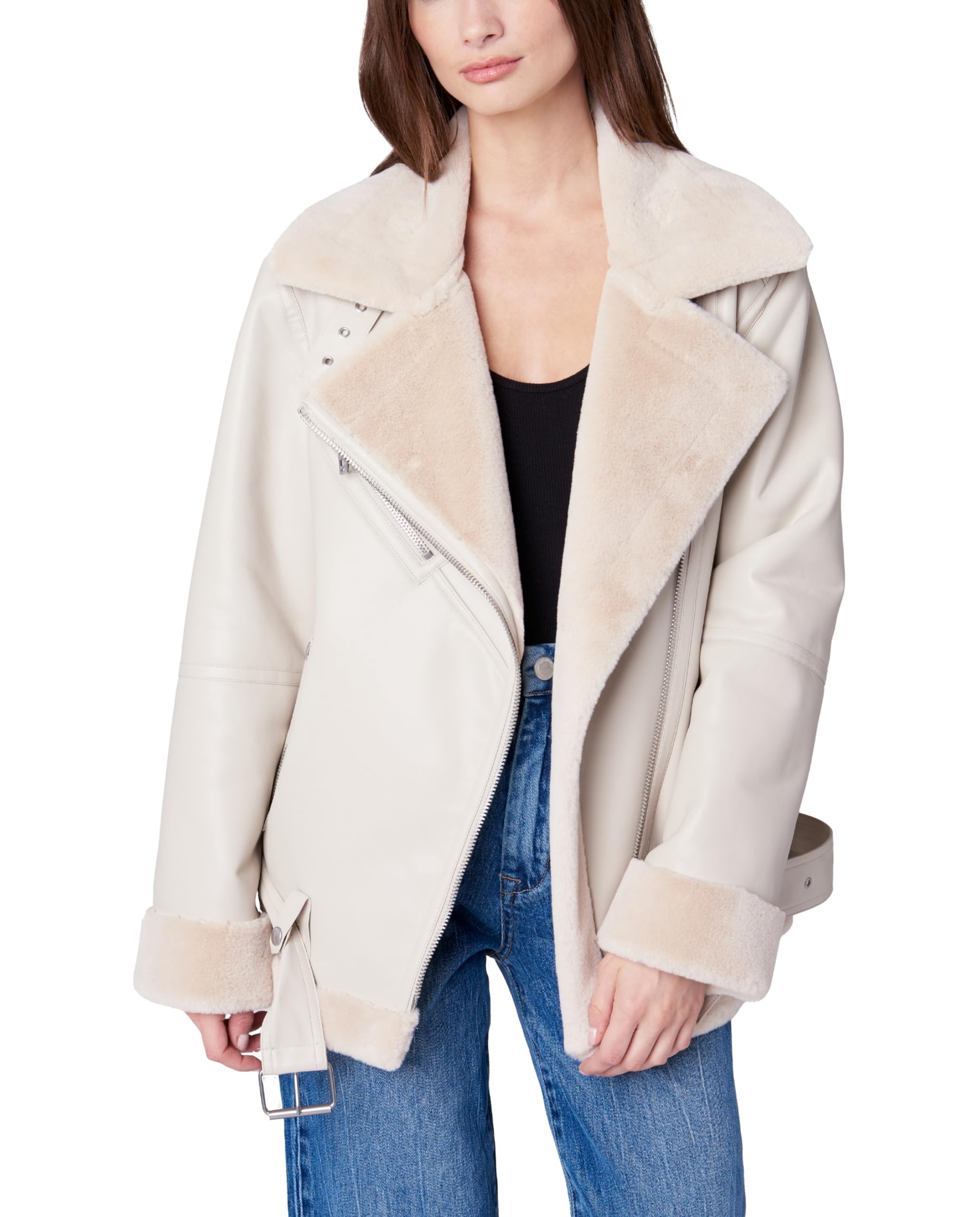 BLANKNYC Women's Faux Leather Bonded Coat - Stylish Winter Jacket for Casual Outfits & Night Out