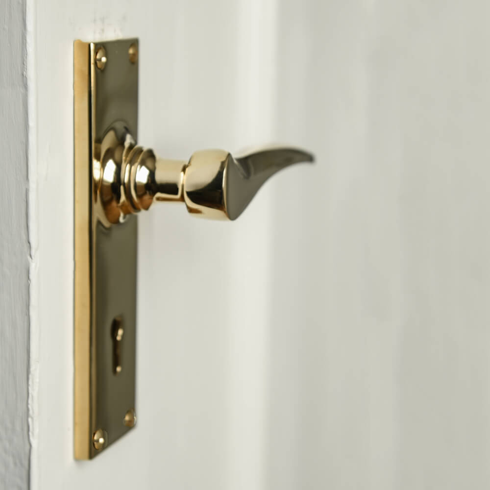 Polished Brass Penwerris Lever Lock Door Handles - Premium Interior Door Hardware for Home & Office - Perfect for Bedrooms, Bathrooms and Entry Doors