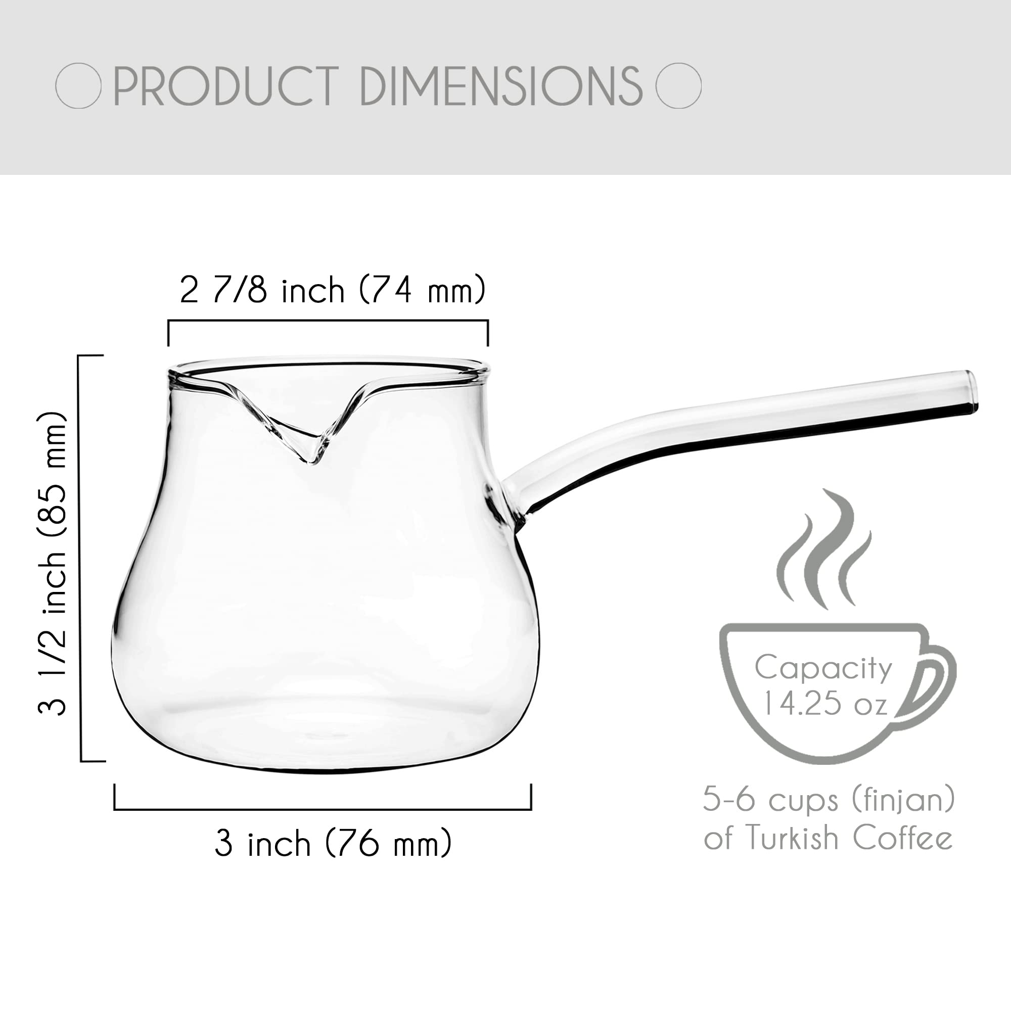 Premium Borosilicate Glass Turkish Coffee Pot - Stovetop Cezve Briki for Espresso, Tea & Hot Chocolate | Heat-Resistant Milk Warmer & Butter Melter (14.2 oz) | Perfect for Home Brewing, Camping & Gift Giving