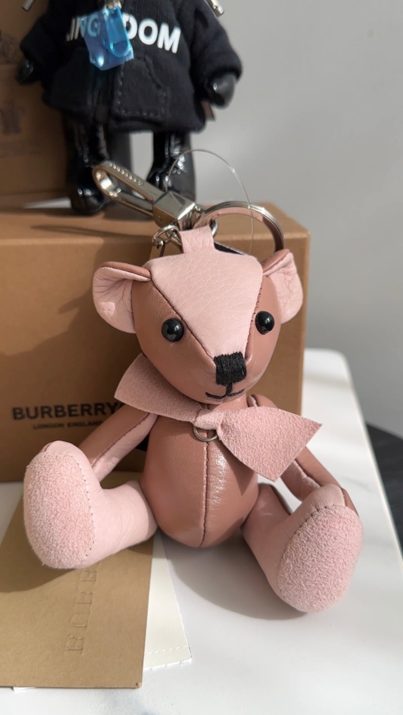 Burberry Thomas Quarz Pink Leather Teddy Bear Bag Charm - Luxury Designer Keychain for Handbags & Backpacks - Perfect Gift for Women & Fashion Accessories