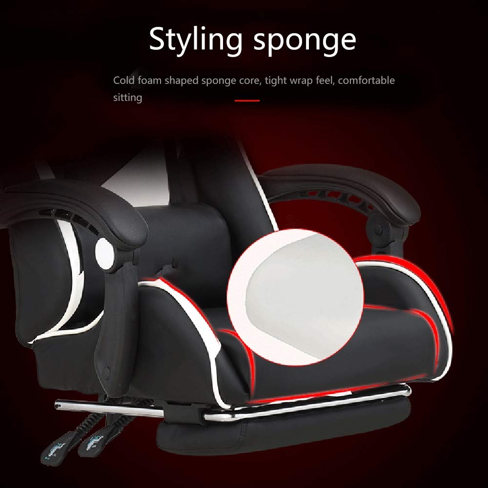 Ergonomic Reclining Office Chair with Adjustable Height, Footrest & Lumbar Support - High Back Executive Gaming Chair with Headrest & Massage Function (Pink White) - Perfect for Home Office, Gaming Setup & Workspace Comfort