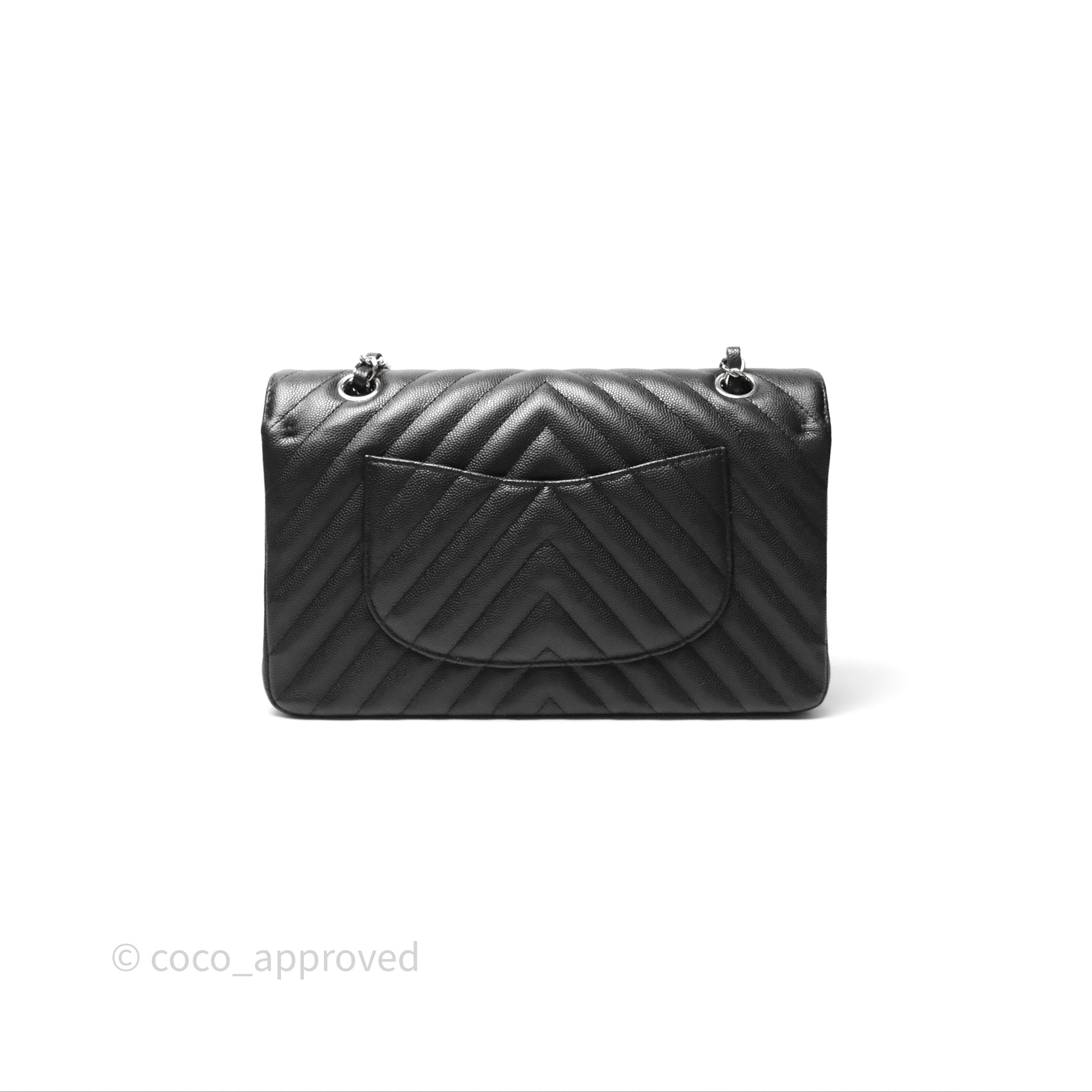 Chanel Classic M/L Medium Flap Chevron Black Caviar Silver Hardware Bag - Luxury Designer Handbag for Women, Perfect for Evening Events & Date Nights