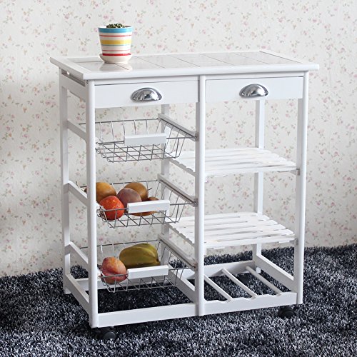 BNSPLY White Kitchen Island Cart with Storage & Drawers - Mobile Rolling Kitchen Organizer for Small Spaces, Countertop Extension, Pantry Storage & Food Prep Station
