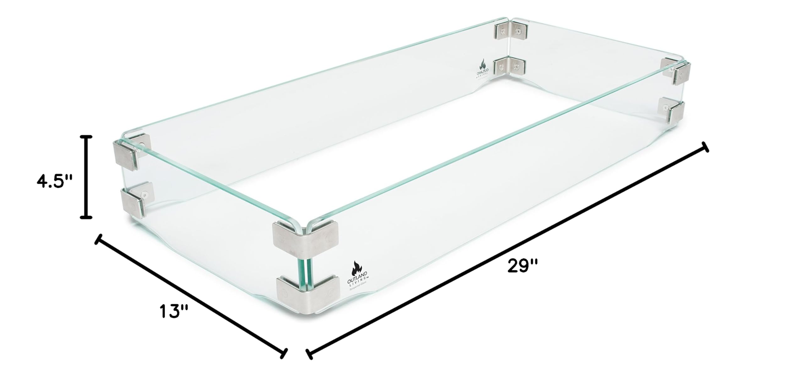 Outland Fire Table Tempered Glass Wind Guard Fence for Outdoor Propane Fire Pit Tables - 29x13x4.5 Inch Rectangular Safety Barrier with 5/16-Inch Thick Clear Glass - Perfect for Patio, Backyard, Deck and Camping Use