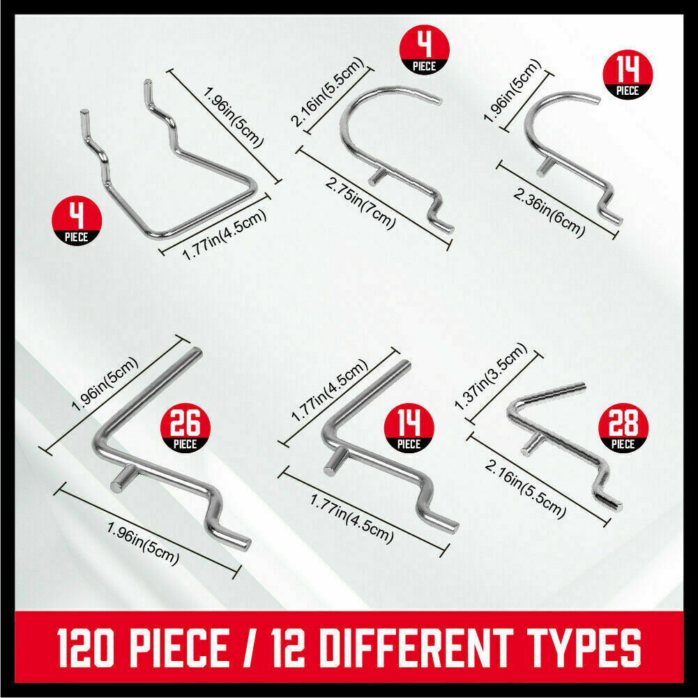 120-Piece Pegboard Hooks Set - Heavy Duty Slat Wall Hanger for Garage, Workshop & Retail Display - Durable Metal Hooks for Tools, Accessories & Home Organization - Perfect for DIY Projects & Space Saving Storage