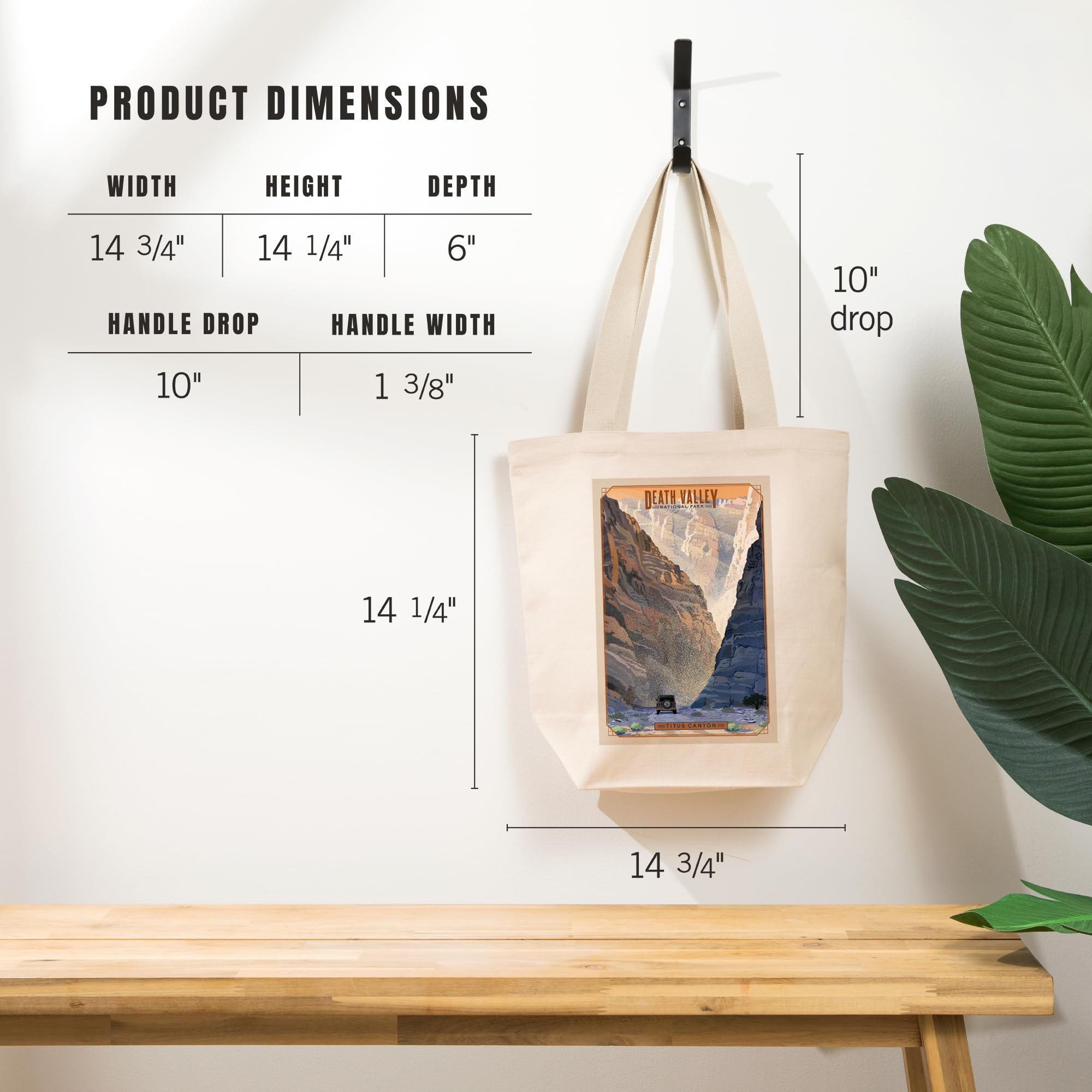 Lantern Press Death Valley National Park California Titus Canyon Lithograph Tote Bag - 100% Cotton Canvas Reusable Shopping Bag for Groceries, Beach & Travel