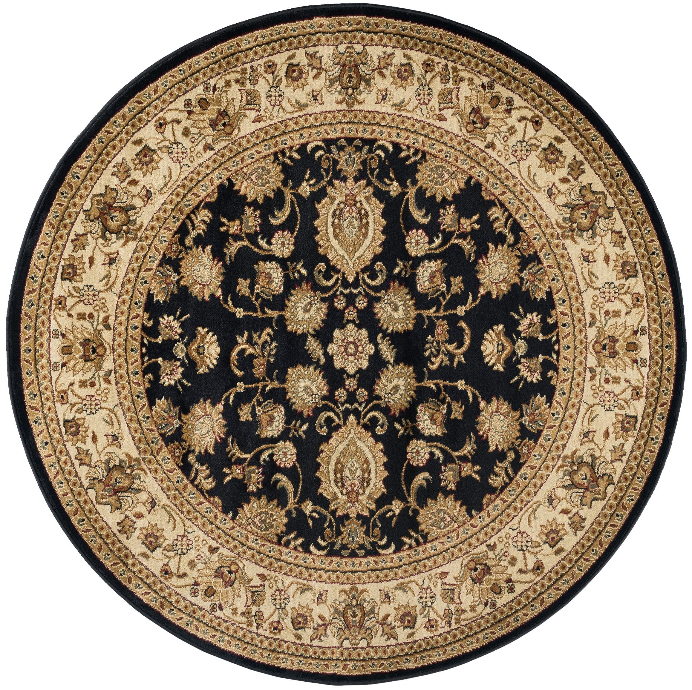 8ft Round Indoor Area Rug for Living Room, Dining Room, Bedroom, Entryway - Traditional Oriental Black Carpet (7'11