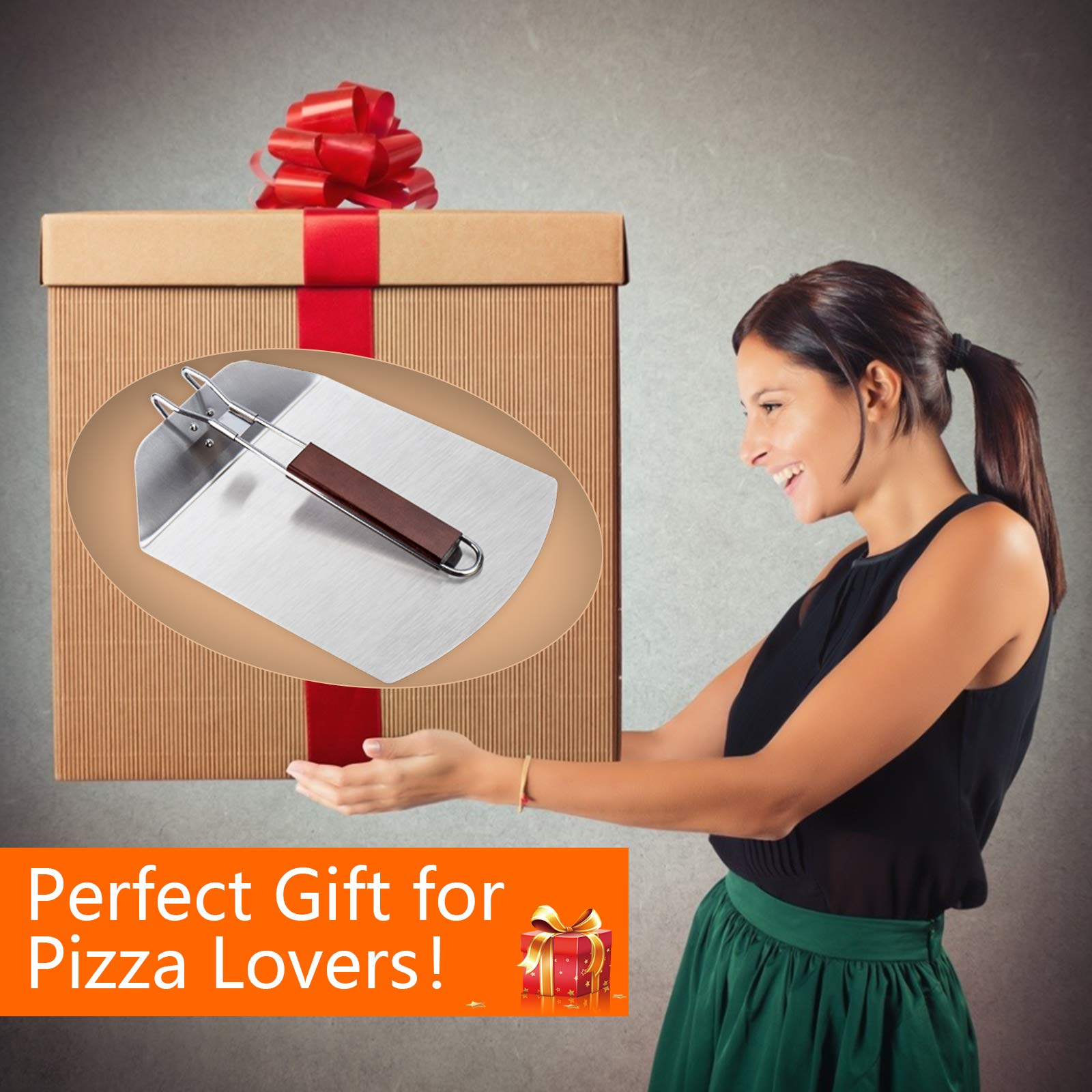 Stainless Steel Pizza Peel with Foldable Wooden Handle - 10 Inch Pizza Paddle for Outdoor Oven, Baking Stone & Bread Making | Perfect for Home Kitchens, Backyard BBQs & Wood-Fired Pizza Parties