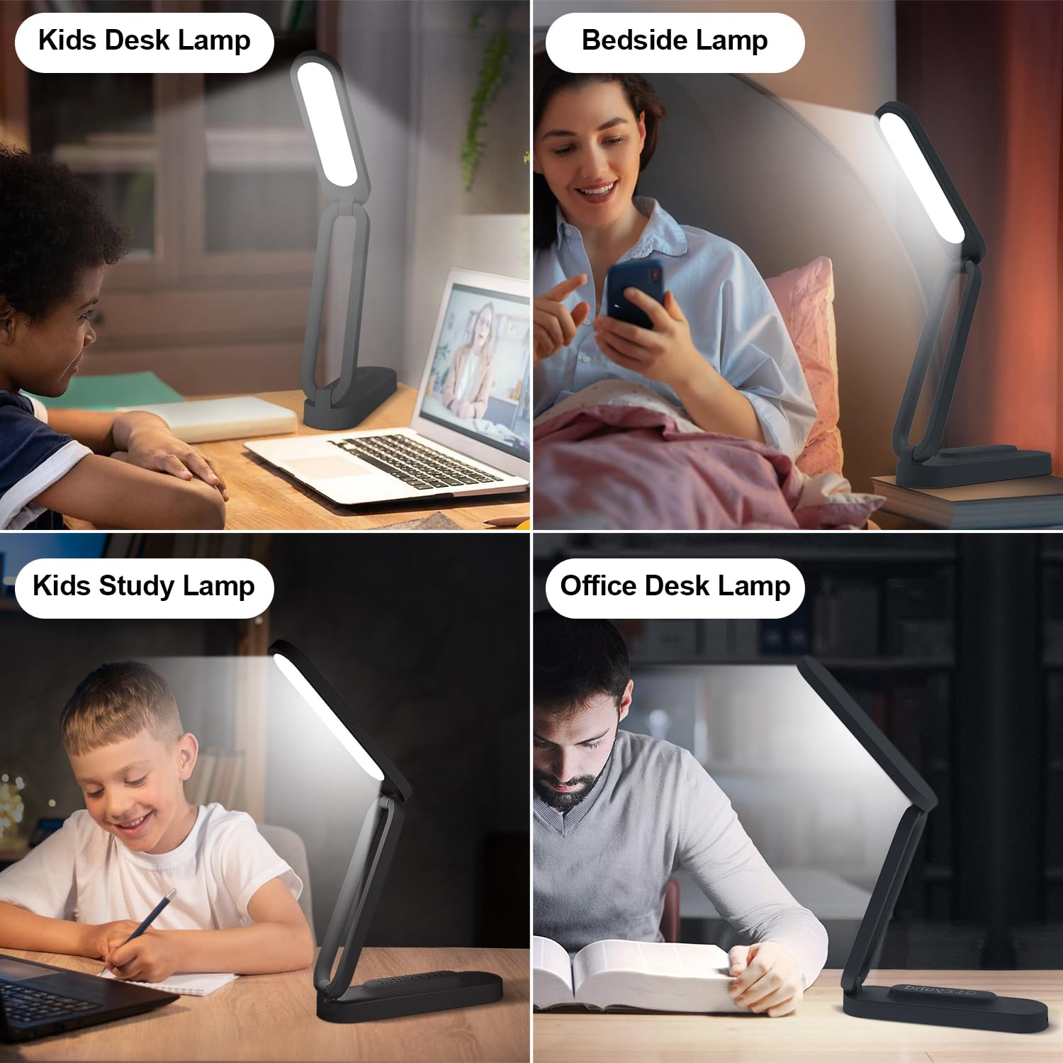 Rechargeable LED Desk Lamp with 3 Brightness Levels - Foldable & Portable Battery-Operated Light for Office, Home, Reading - Wireless Small Desk Light Strip (Black) | Perfect for Study, Work, Nightstand & Travel Use