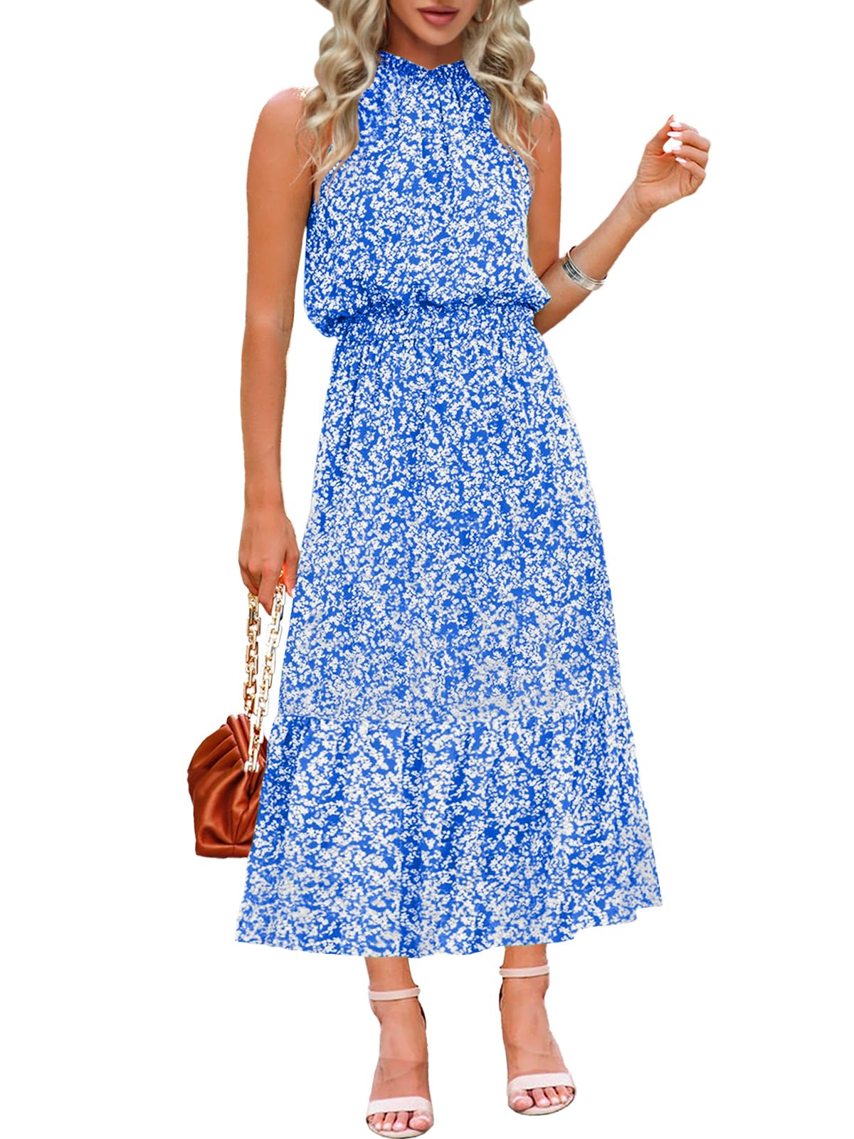 Chang Yun Women's Maxi Summer Dress - Halter Sleeveless Floral Boho Beach Wedding Guest Dress | Perfect for Vacations, Beach Outings & Special Occasions