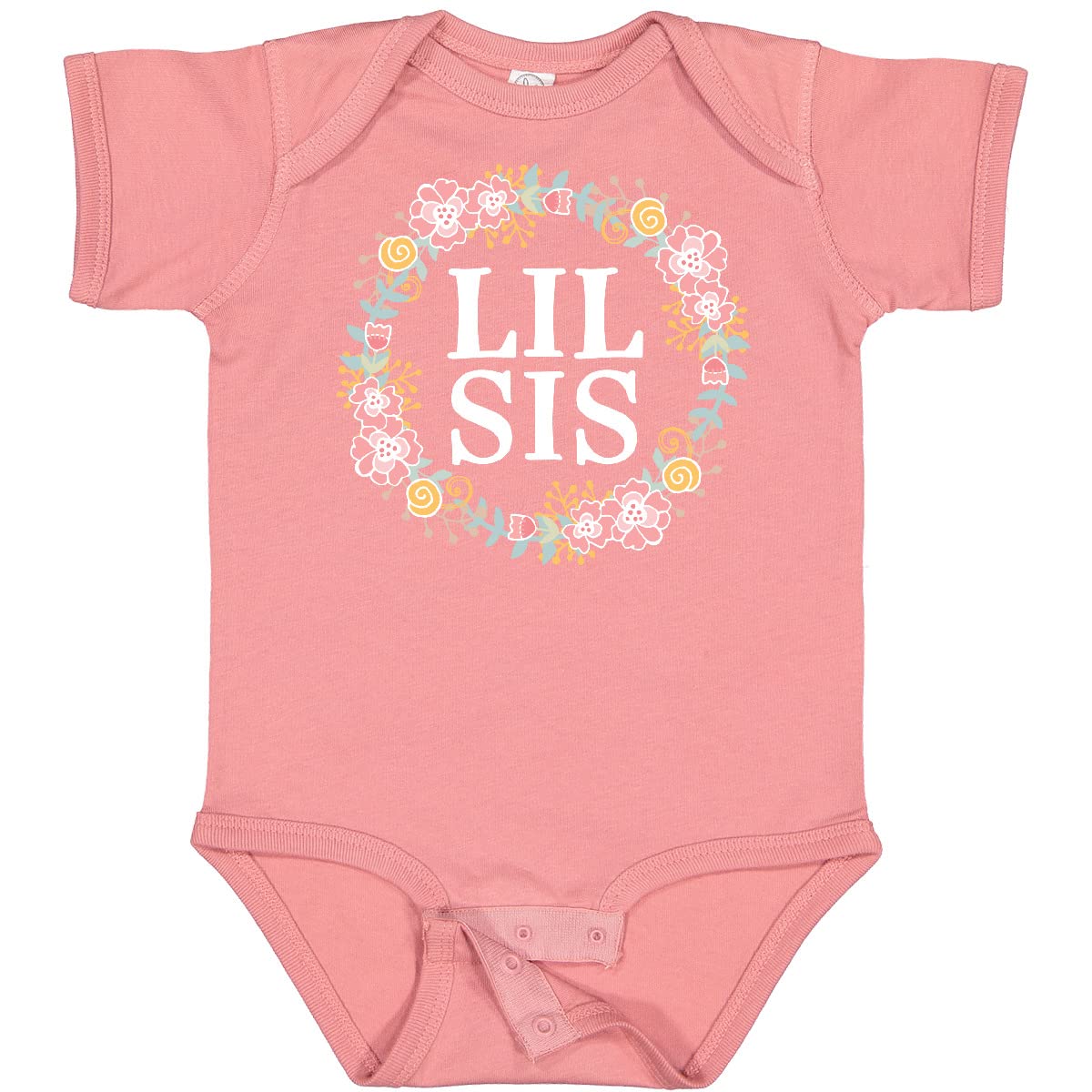 Inktastic Lil Sis Rose Floral Wreath Sister Baby Bodysuit - Cute Matching Outfit for Sisters, Baby Girls & Toddlers - Perfect for Family Photos, Birthdays & Special Occasions