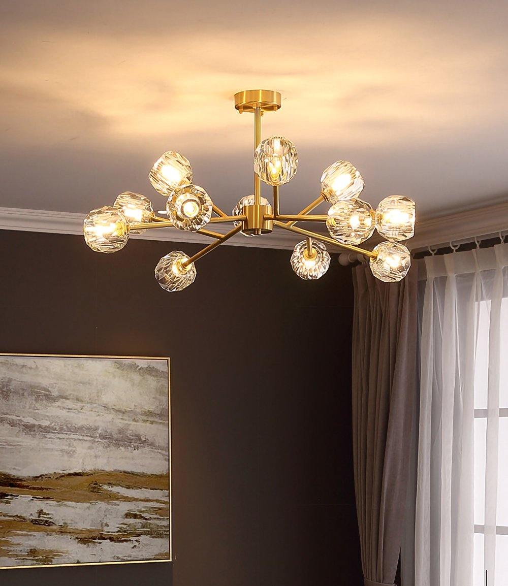 Elegant Crystal Ball Round Cluster Chandelier - Modern Ceiling Light Fixture for Dining Room, Bedroom & Living Room Decor