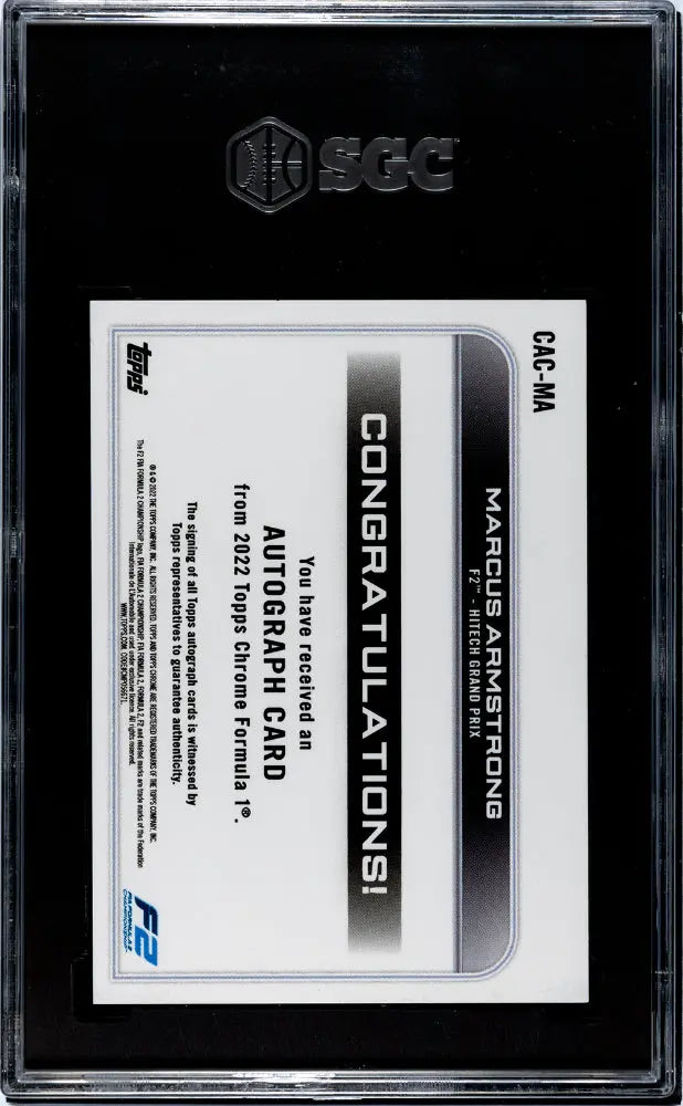 2022 Topps Chrome F1 Marcus Armstrong Autograph Auto Card SGC 10 Gem Mint - Perfect for F1 Collectors, Racing Memorabilia Displays & Sports Card Investments