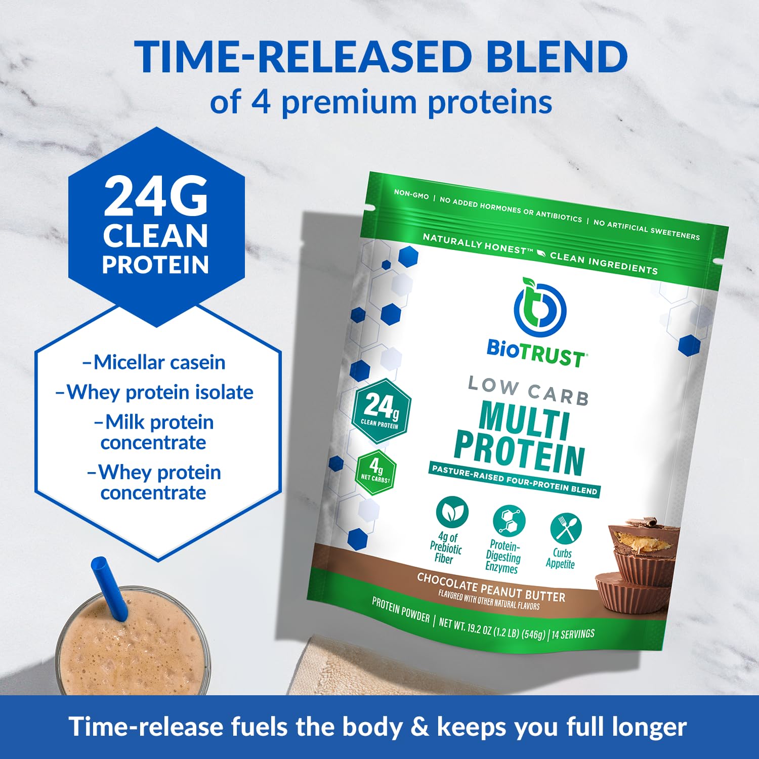 BioTrust Low Carb Protein Powder - Grass-Fed Whey & Casein Blend, Hormone-Free, Non-GMO, Gluten-Free (Chocolate Peanut Butter) - Ideal for Keto Diet, Post-Workout Recovery & Weight Management