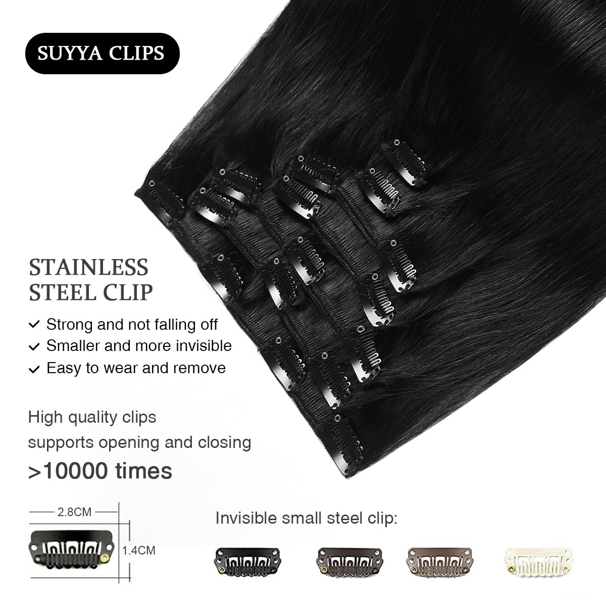SUYYA Clip in Hair Extensions 20 Inches - Real Human Hair, Jet Black Straight Double Weft 7pcs 120g (#1 Jet Black) for Weddings, Parties & Daily Styling