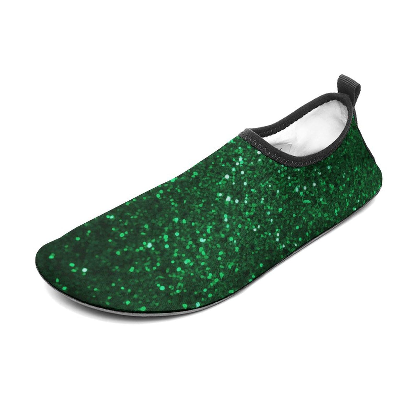 **Women's & Men's Quick-Dry Water Shoes - Barefoot Aqua Swim Beach Shoes with Green Sequin Sparkle for Sports, Hiking & Outdoor Activities**    *(Perfect for Swimming, Beach Walks, Yoga, Kayaking & Water Sports)*