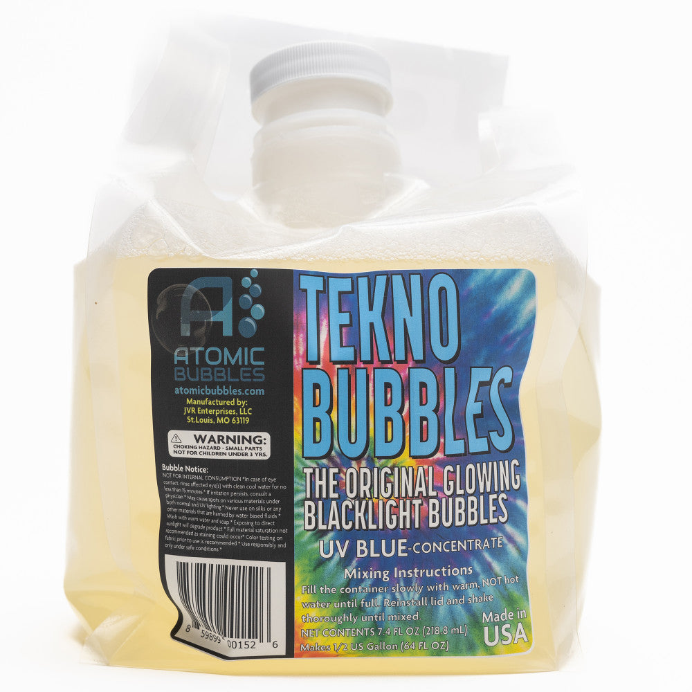 Atomic Bubbles Tekno Bubbles UV Glowing Bubble Refill Solution - 64oz Blue Glow in The Dark Bubbles for Night Parties, Outdoor Events & Kids Playtime