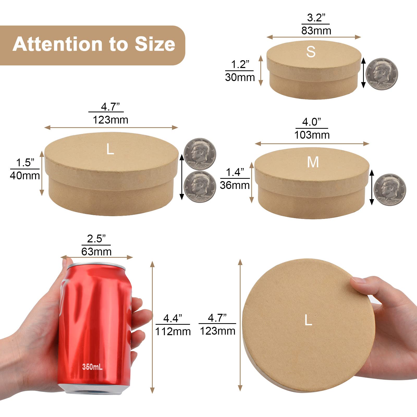 WANDIC 3-Piece Round Kraft Paper Mache Storage Box Set with Lids - Small Medium Large Sizes for Jewelry, Cosmetics, Accessories & Gift Wrapping - Perfect for Home Organization, Wedding Favors & DIY Craft Projects