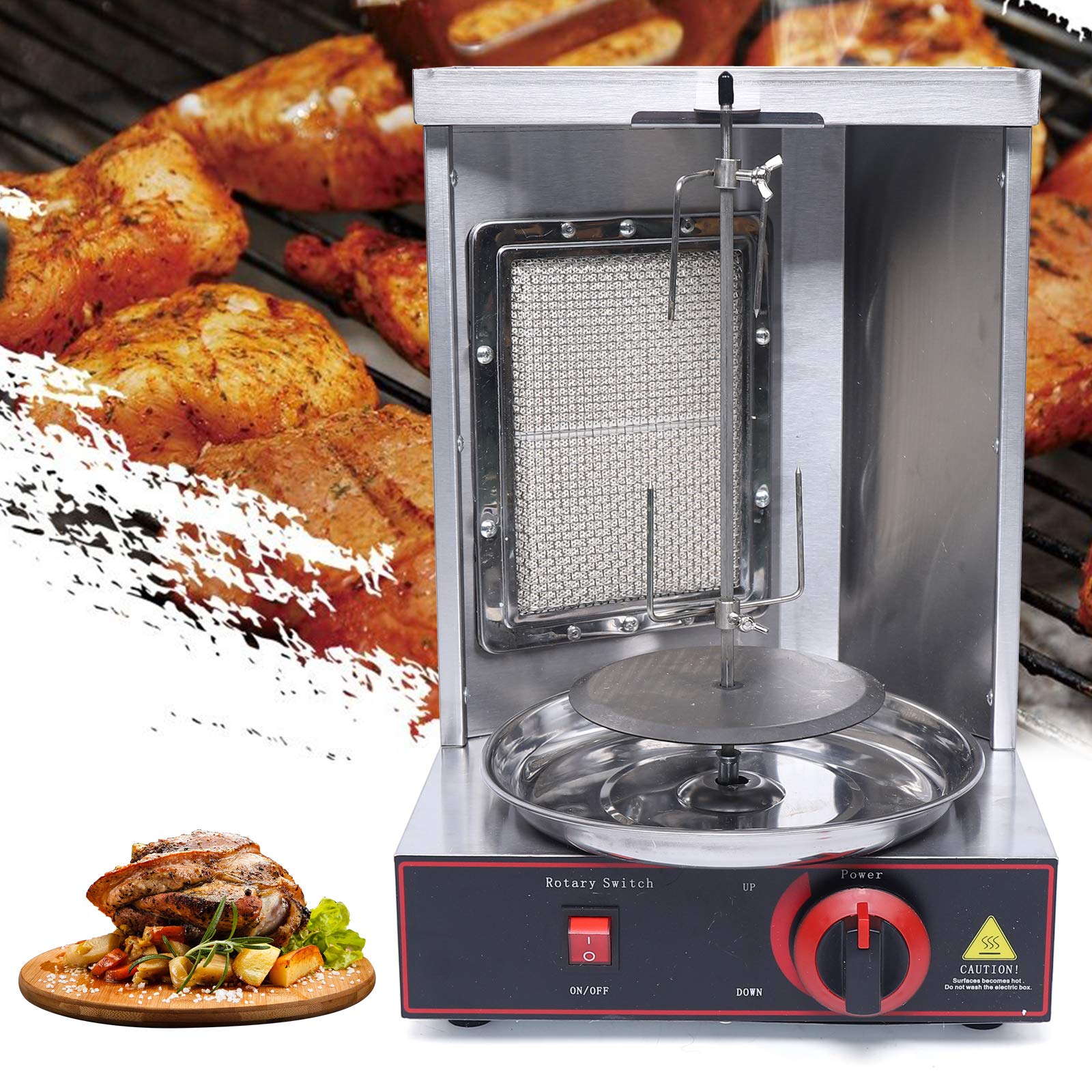 Commercial Stainless Steel Vertical Rotating LPG Gas Doner Kebab Machine - Heavy Duty Shawarma Grill Oven for Smokeless BBQ & Meat Roasting | Perfect for Restaurants, Food Trucks, and Home Kitchens