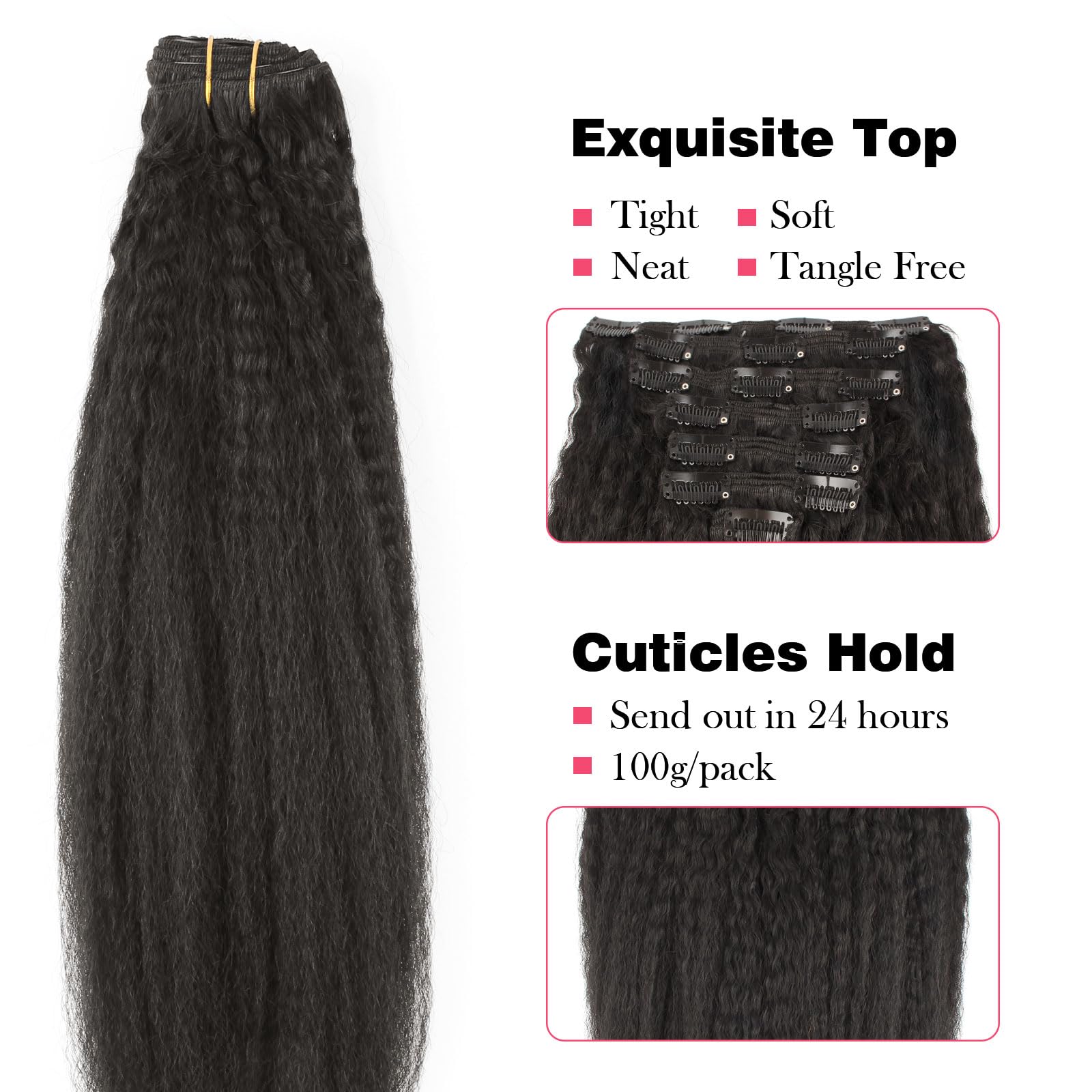 Virgin Brazilian Human Hair Extensions – 7-Piece Clip-In Set (120g, 22 Inch) | Sassina Italian Coarse Kinky Straight Hair for Thick & Full Look | Perfect for Daily Styling, Parties & Special Occasions