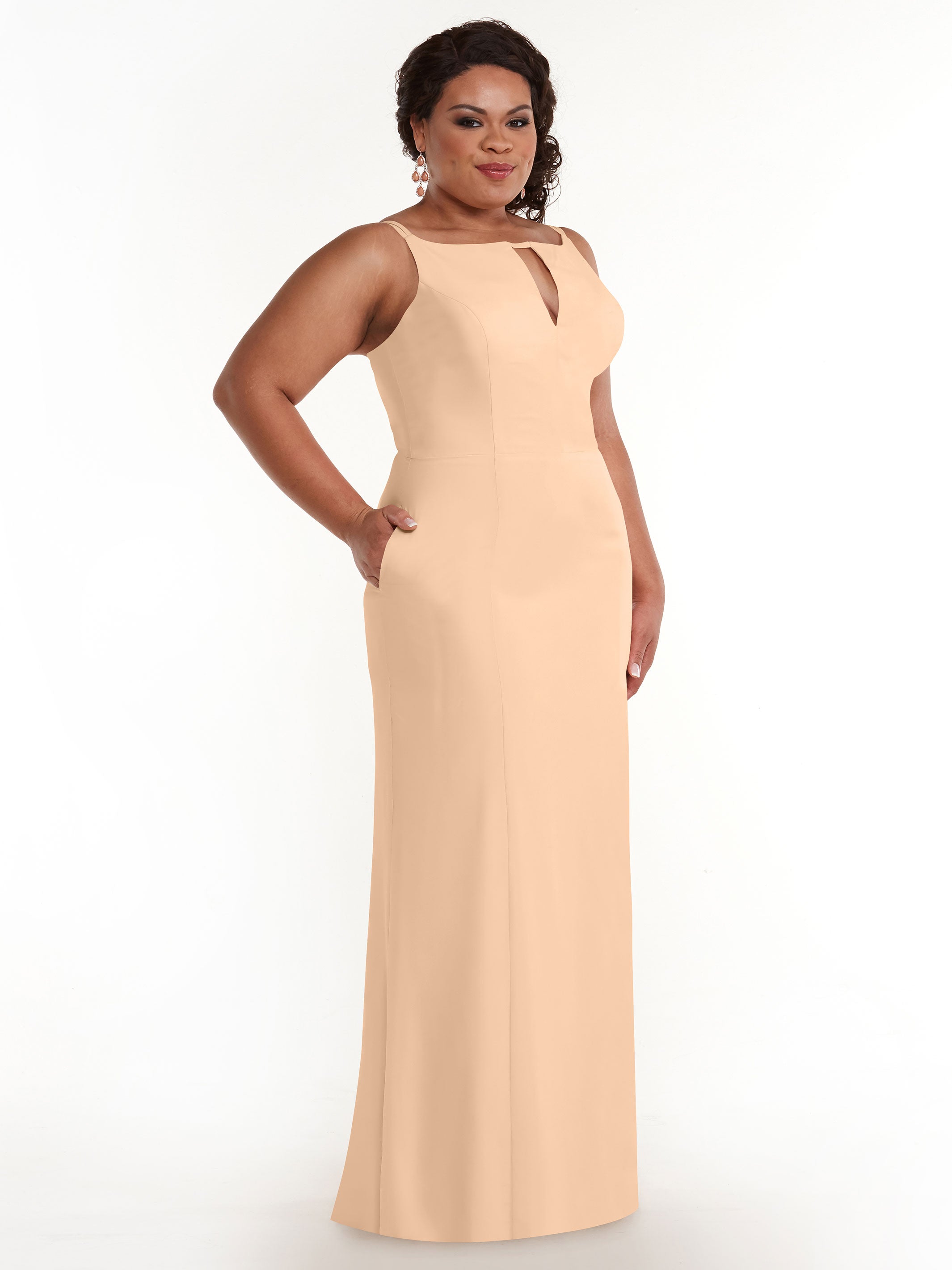 Elegant 83030 Sheath Stretch Chiffon Bridesmaid Dress with Bateau Neckline & Thigh Slit - Perfect for Weddings, Formal Events & Evening Parties