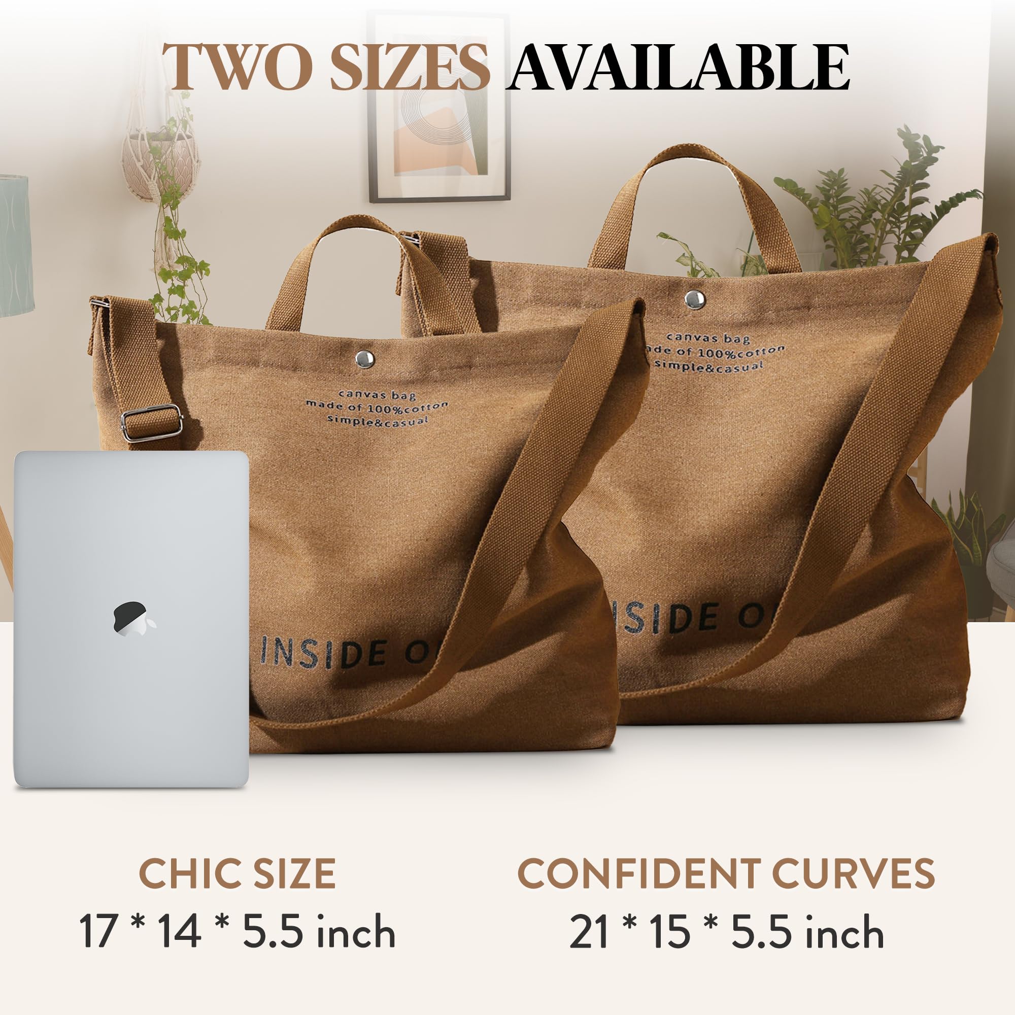 Stylish Large Canvas Tote Bag for Women - 100% Cotton Crossbody Shoulder Bag with 16oz Capacity - Perfect for Work, Travel, Beach & Shopping