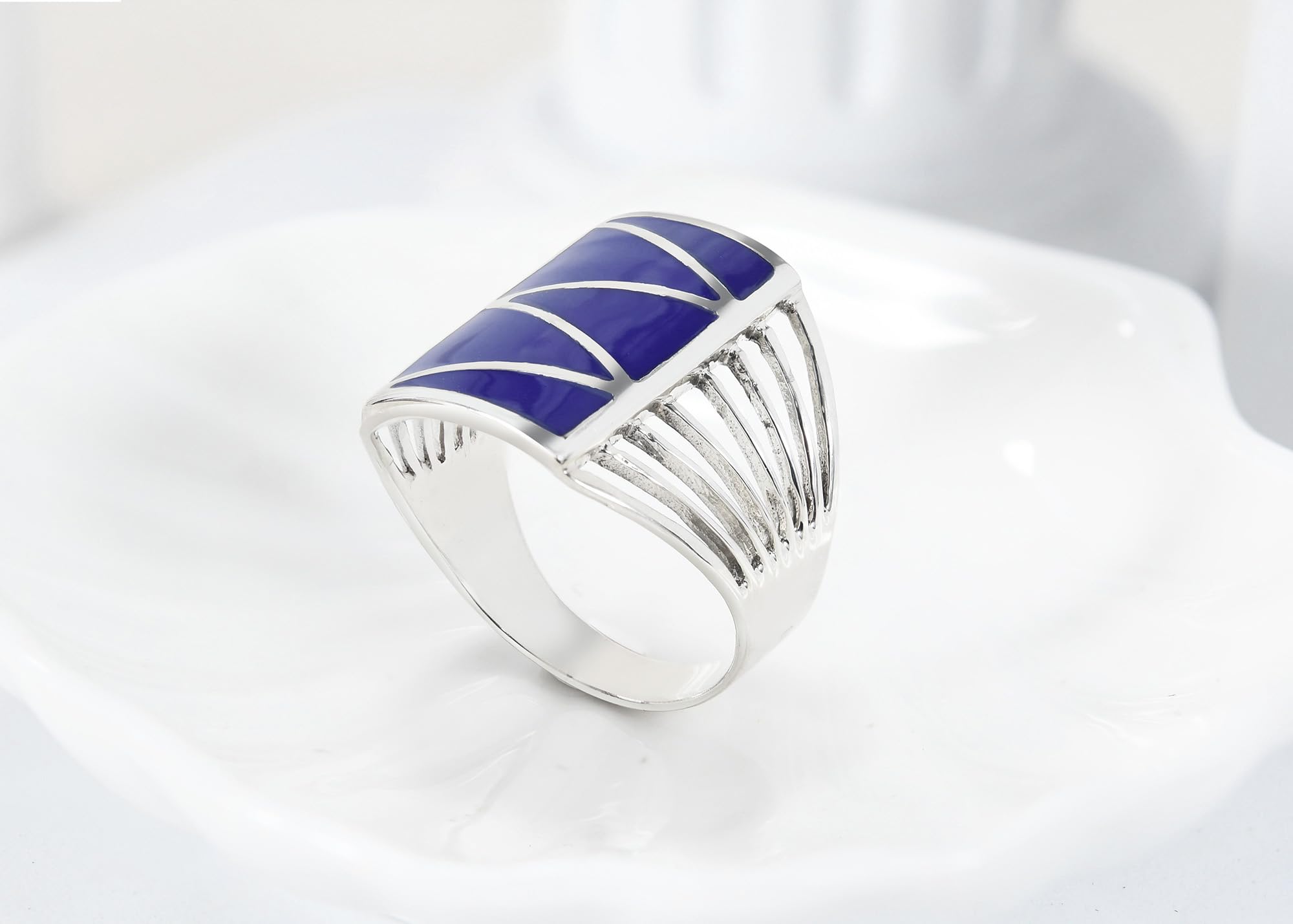 AeraVida Blue Lapis Lazuli Simulated .925 Sterling Silver Zig-Zag Stripe Ring for Women | Classic & Casual Wedding Band | Comfort Fit Jewelry | Size 6-11 | Perfect for Everyday Wear, Anniversary Gifts & Special Occasions